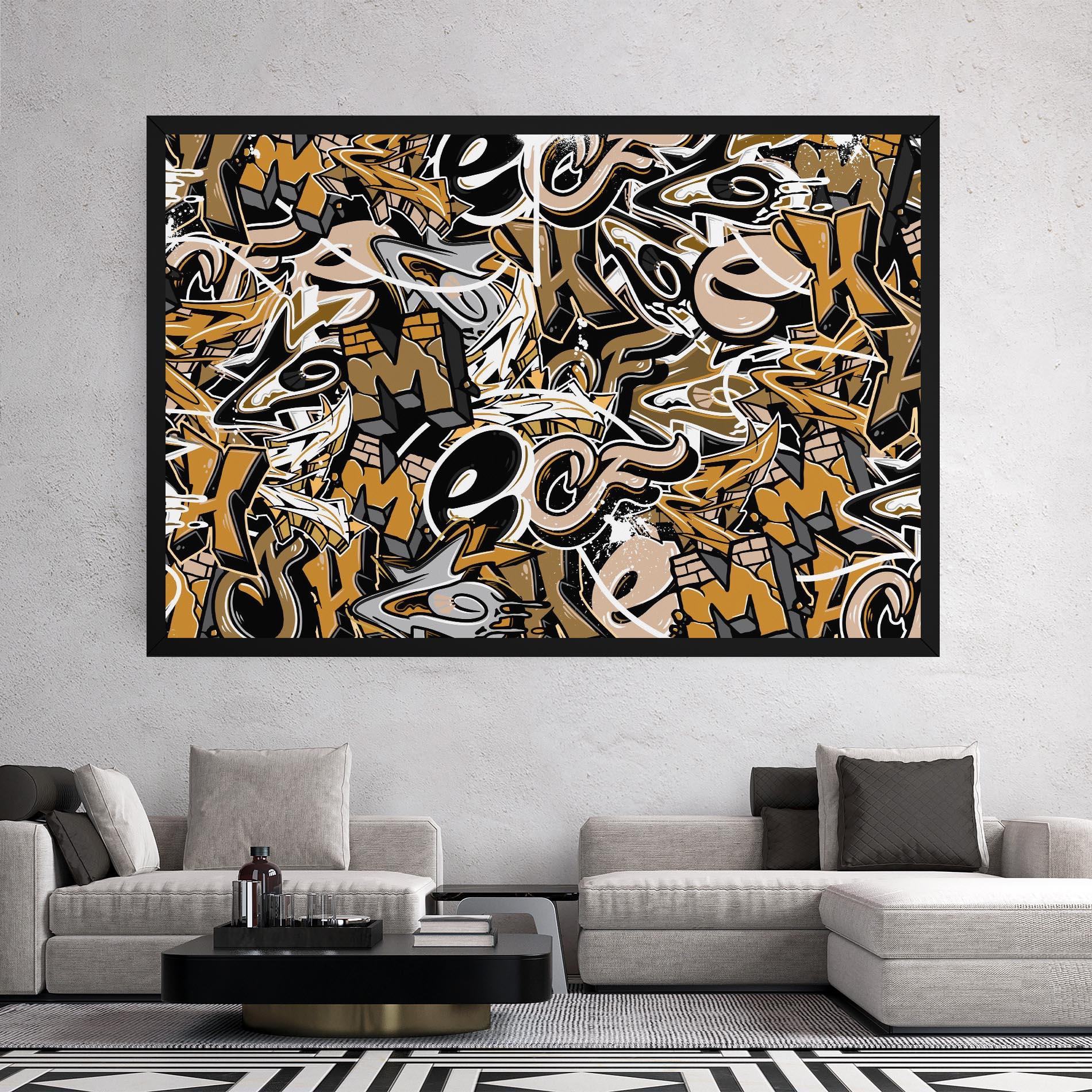 Картина на платно Yellow White Graffiti mockup 2