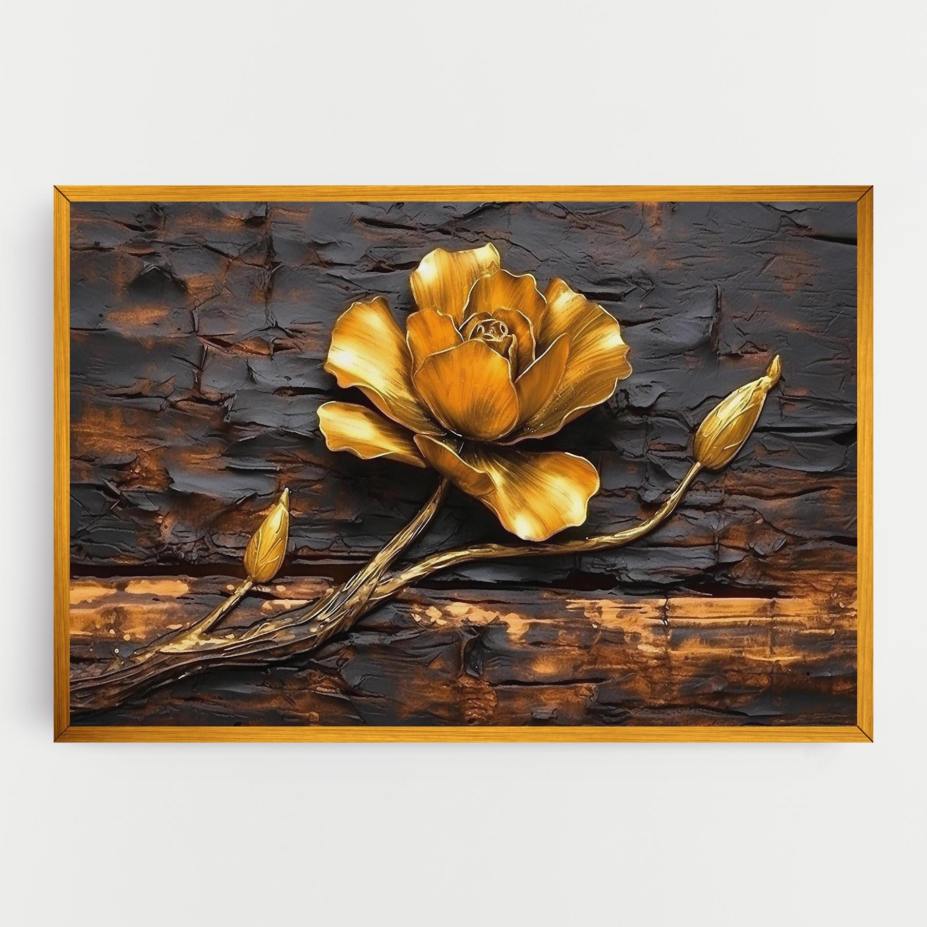 Картина на платно Golden Rose On Wood mockup 0