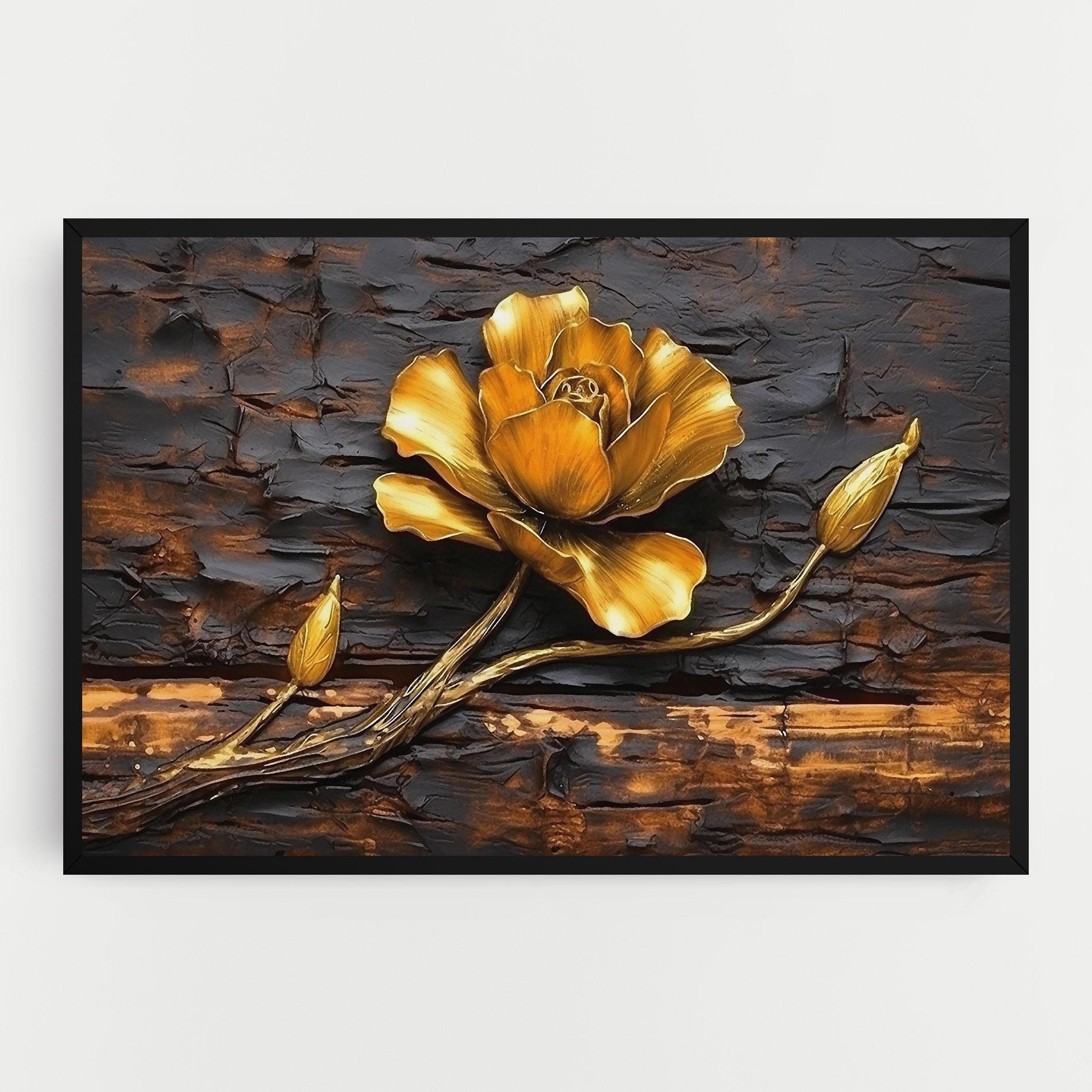 Картина на платно Golden Rose On Wood mockup 0