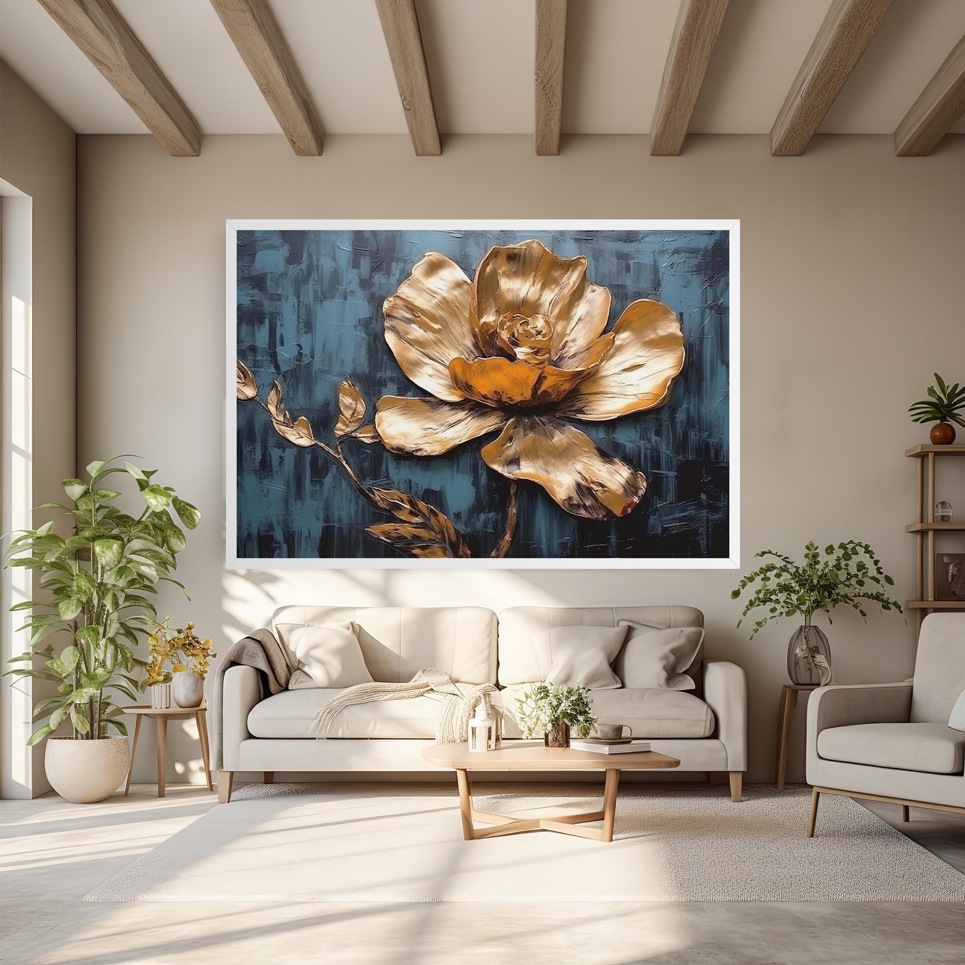 Картина на платно Golden Rose On Blue mockup 6