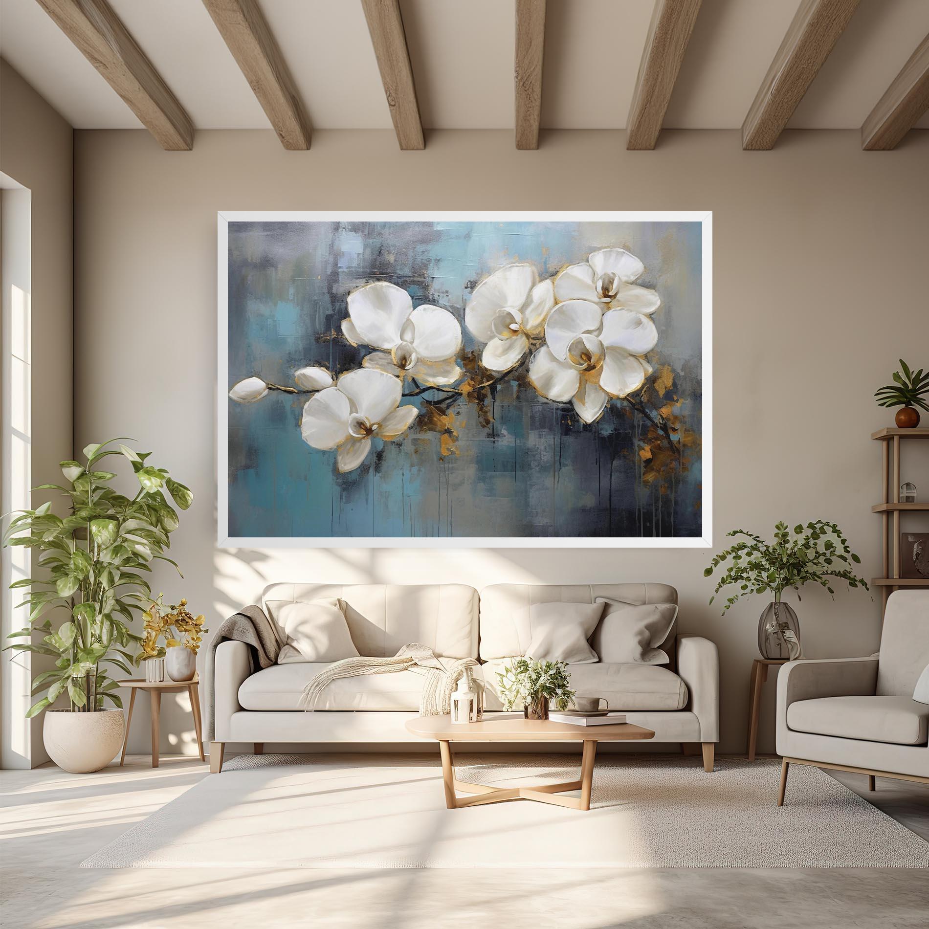Картина на платно White Orchids Painting mockup 6