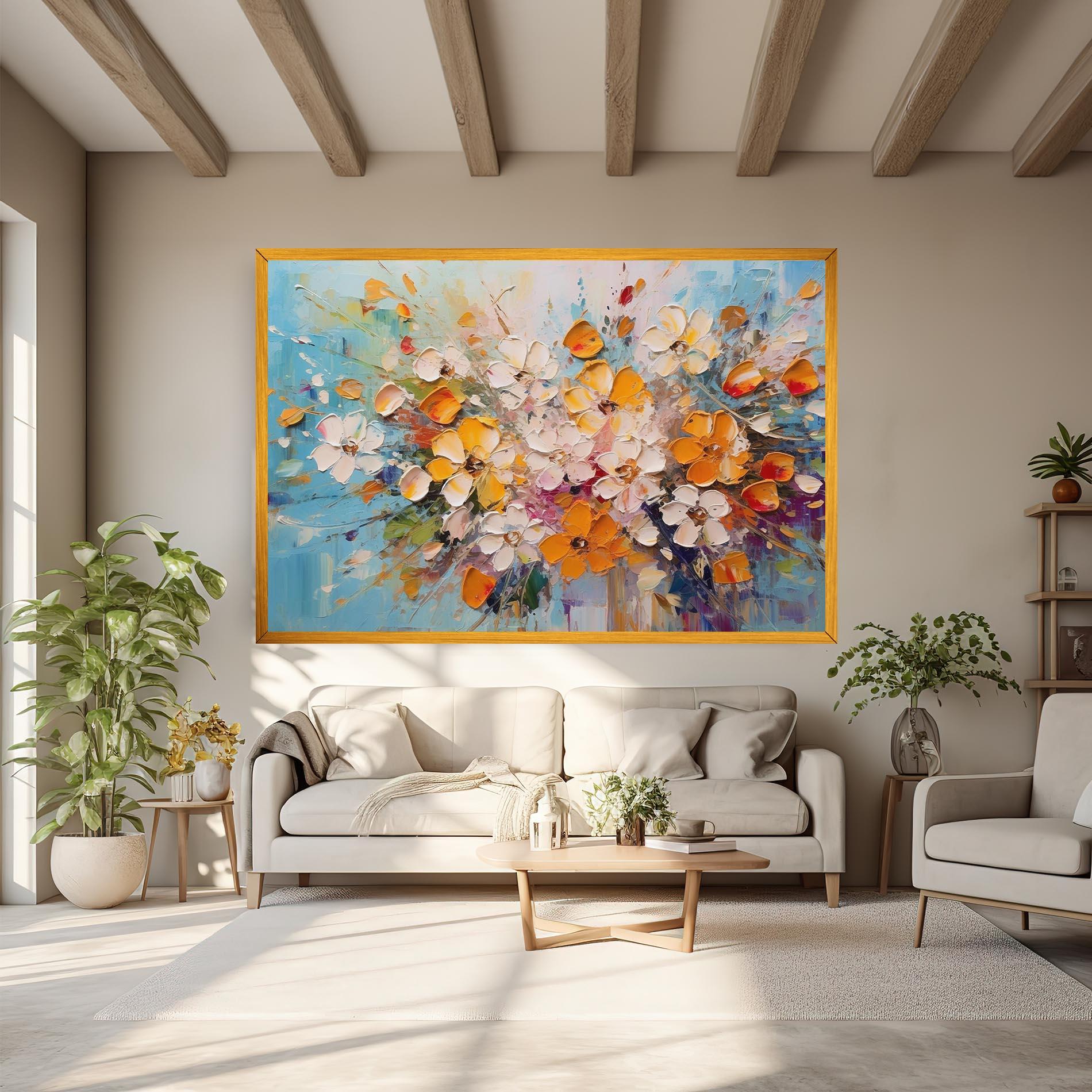 Картина на платно Pretty Flowers On Blue mockup 6