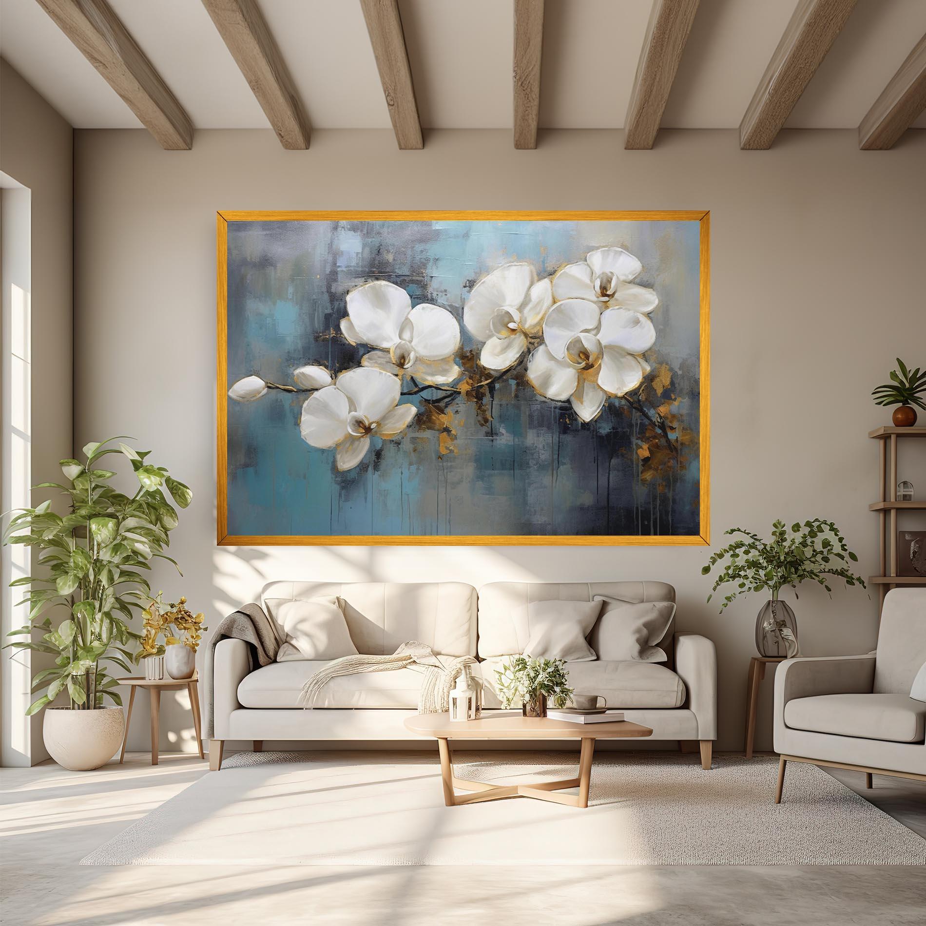 Картина на платно White Orchids Painting mockup 6