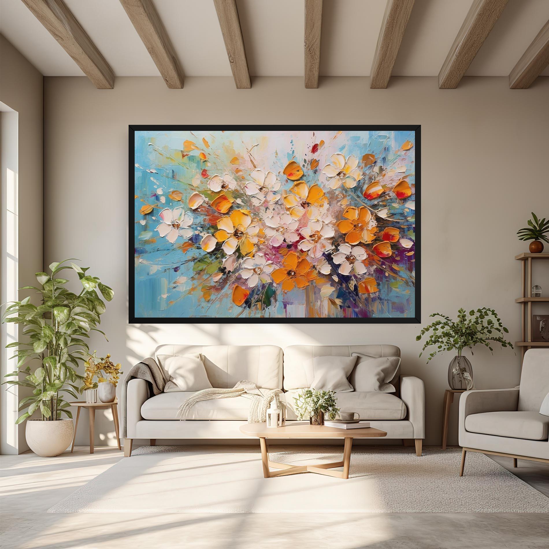 Картина на платно Pretty Flowers On Blue mockup 6