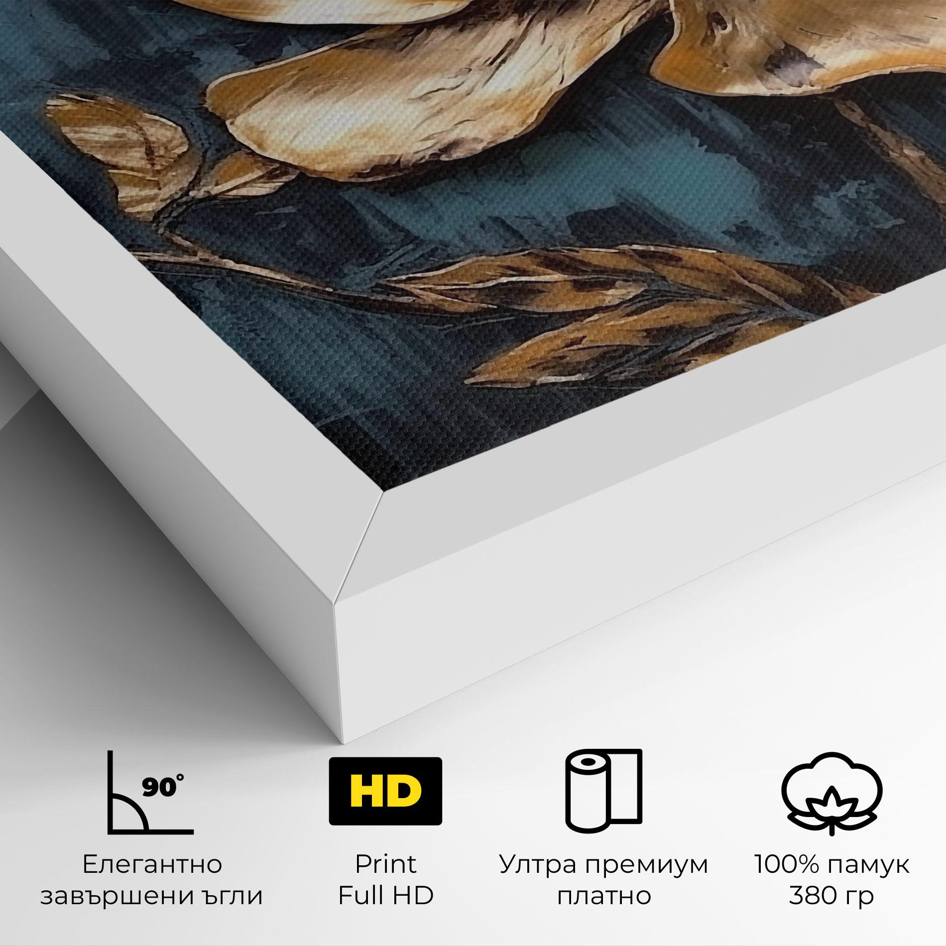 Картина на платно Golden Rose On Blue mockup 4