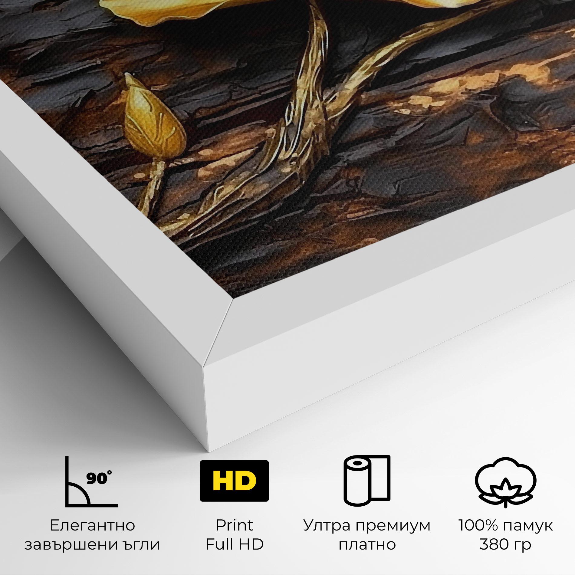 Картина на платно Golden Rose On Wood mockup 4