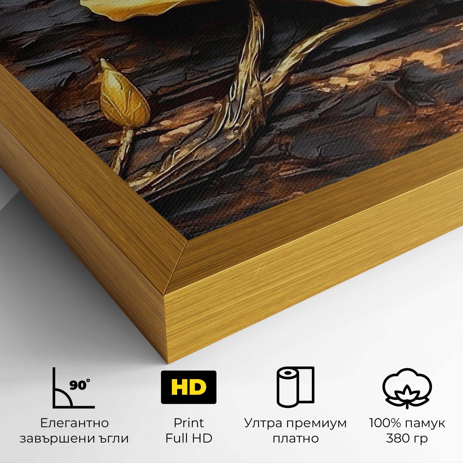 Картина на платно Golden Rose On Wood mockup 4