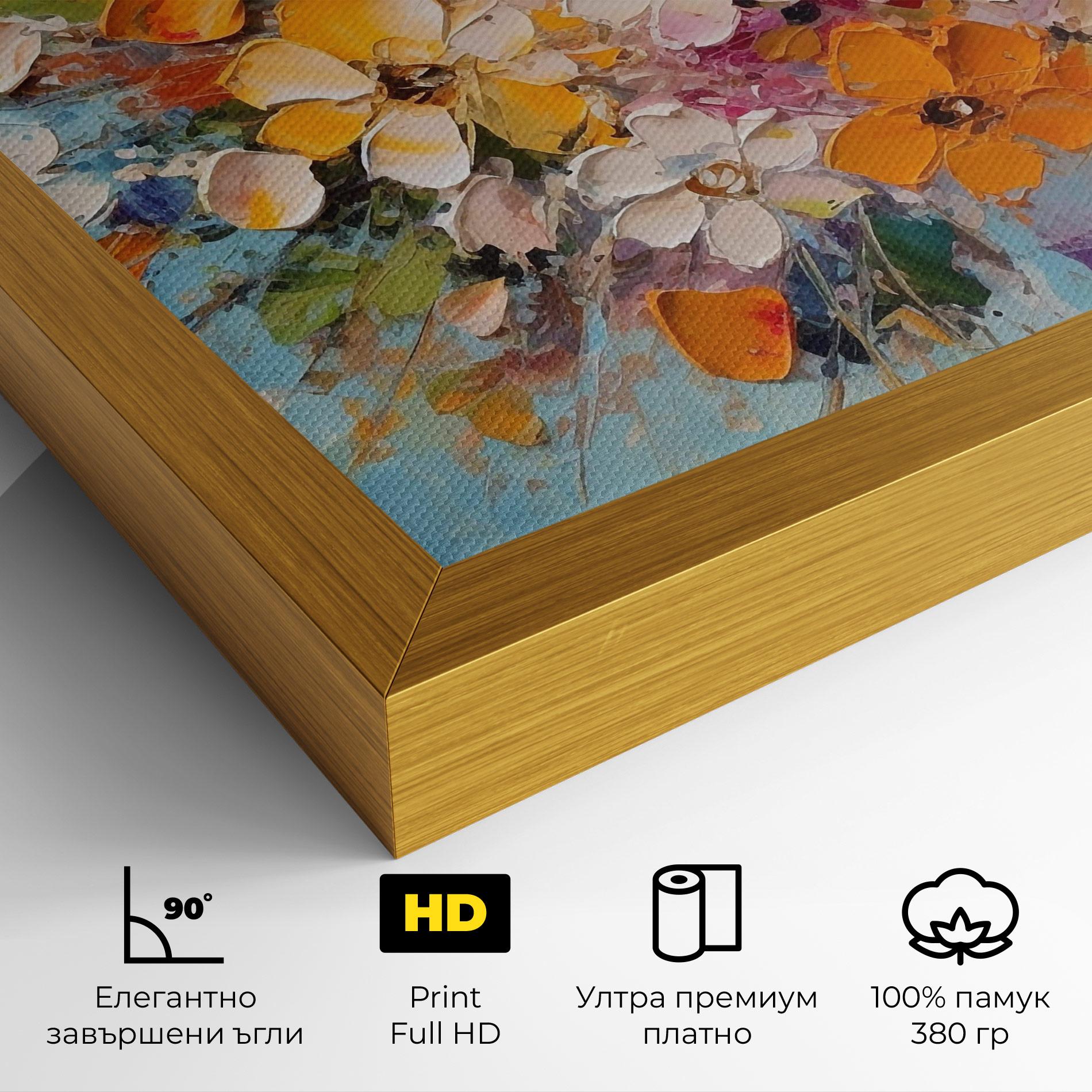 Картина на платно Pretty Flowers On Blue mockup 4