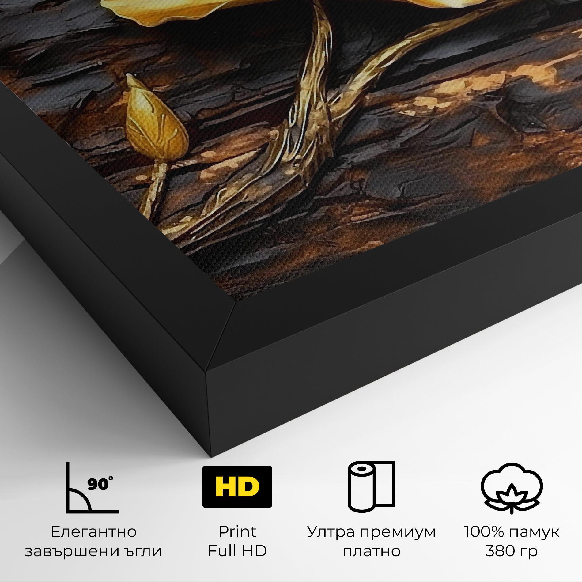 Картина на платно Golden Rose On Wood mockup 4