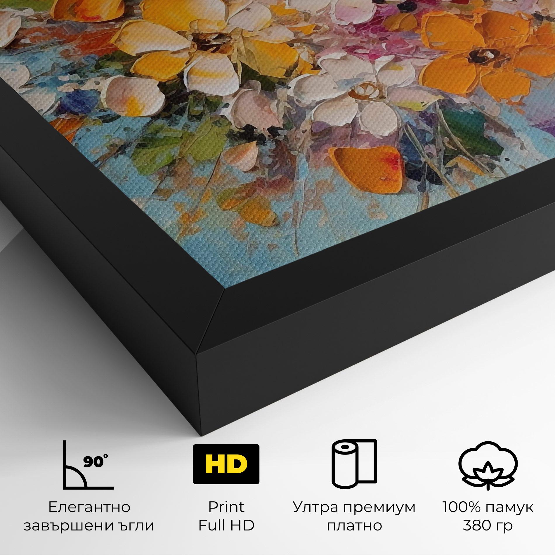 Картина на платно Pretty Flowers On Blue mockup 4