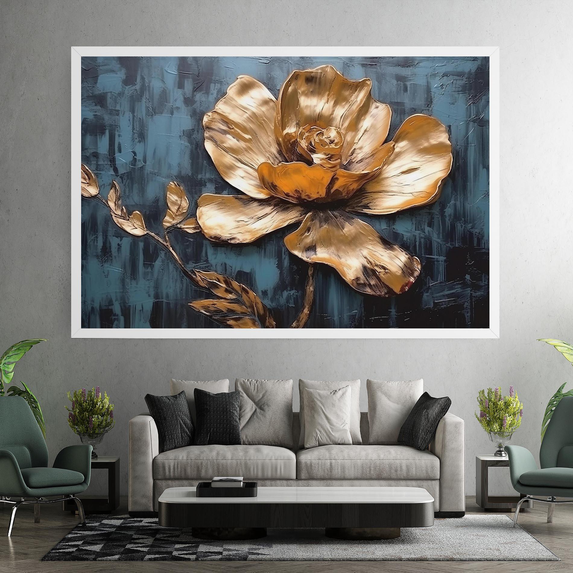 Картина на платно Golden Rose On Blue mockup 7