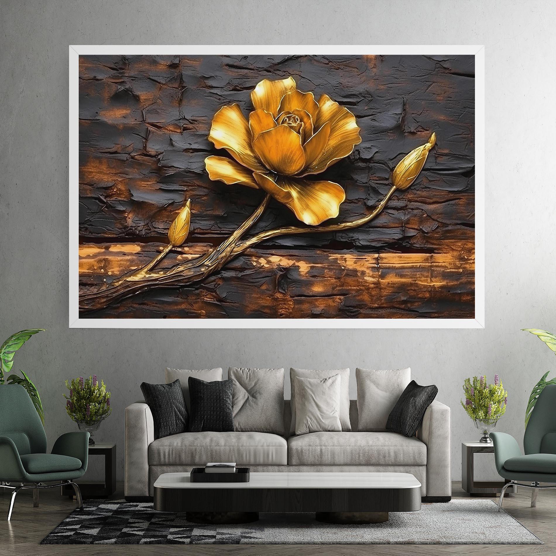 Картина на платно Golden Rose On Wood mockup 7