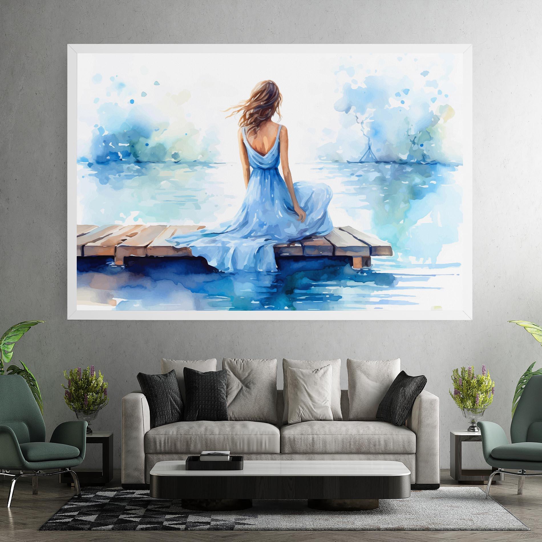 Картина на платно Lake Blue Woman mockup 7
