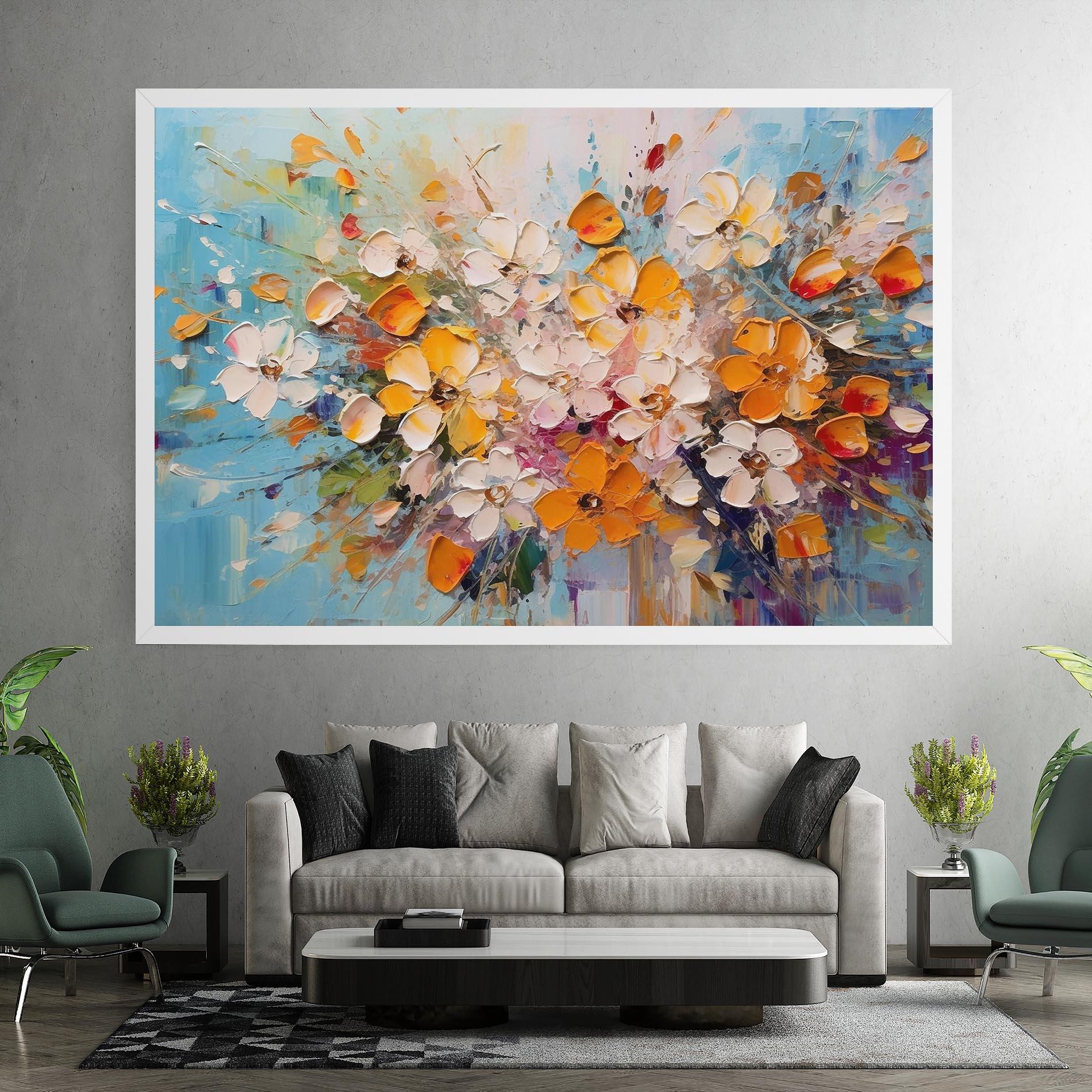 Картина на платно Pretty Flowers On Blue mockup 7