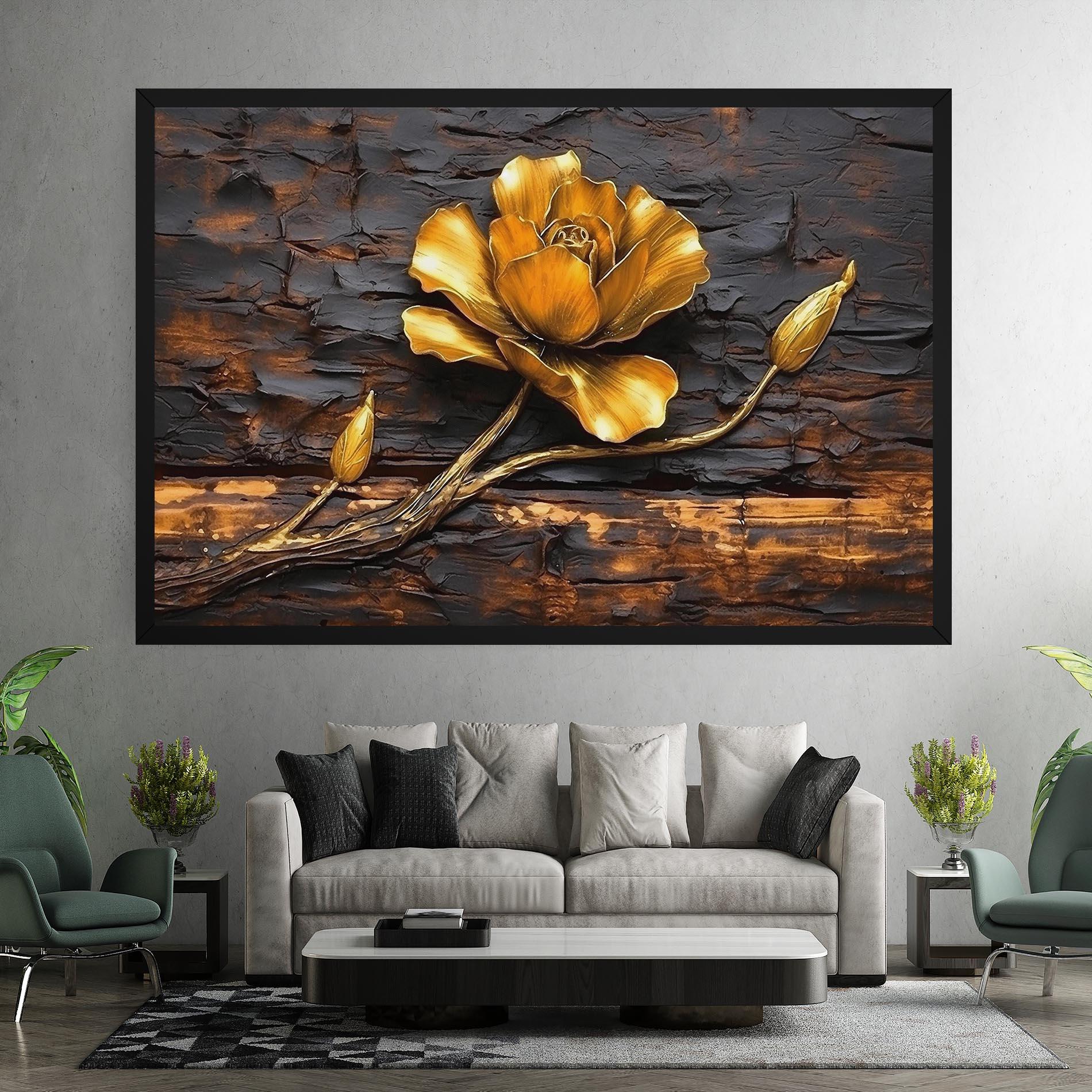 Картина на платно Golden Rose On Wood mockup 7