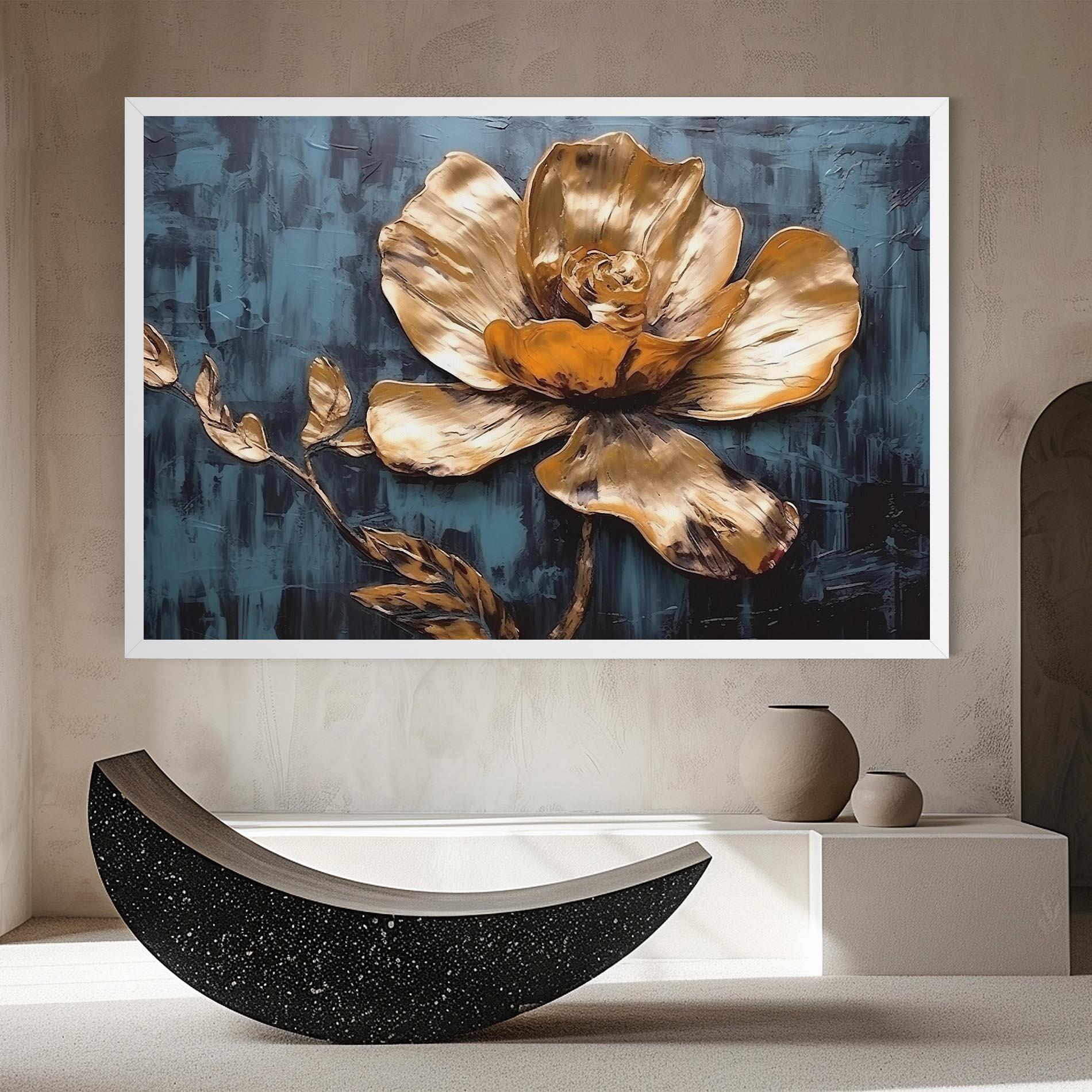 Картина на платно Golden Rose On Blue mockup 8