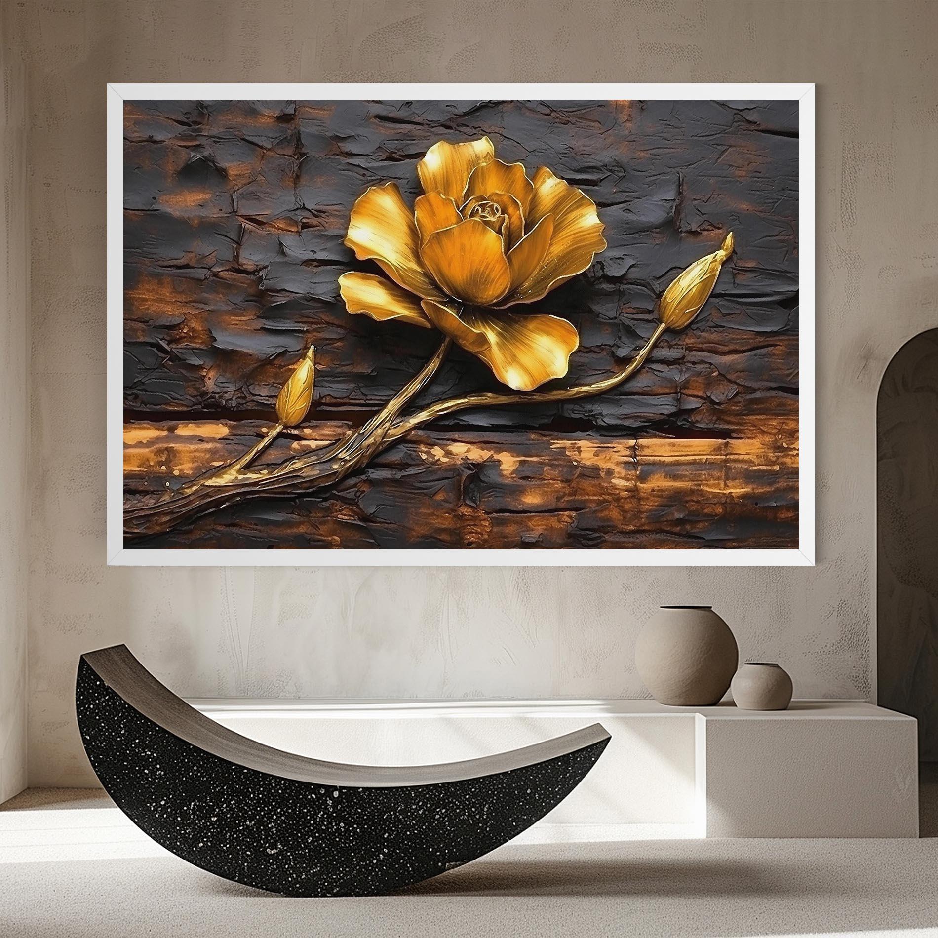 Картина на платно Golden Rose On Wood mockup 8
