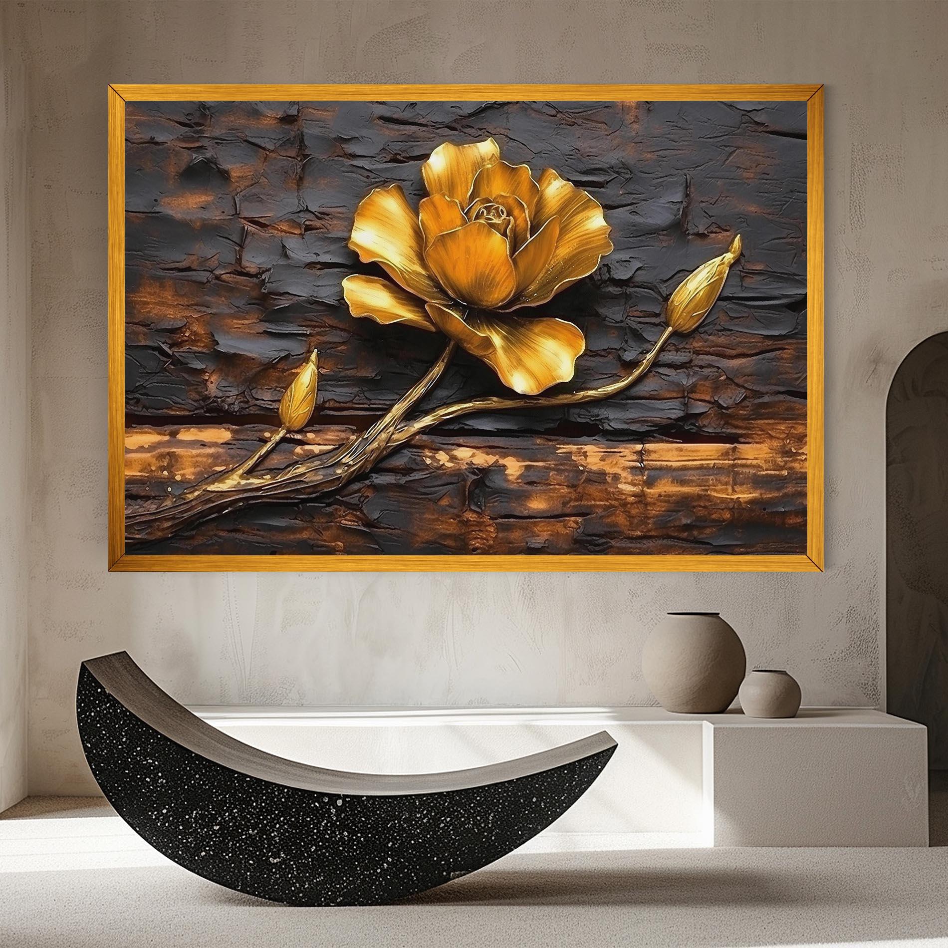 Картина на платно Golden Rose On Wood mockup 8