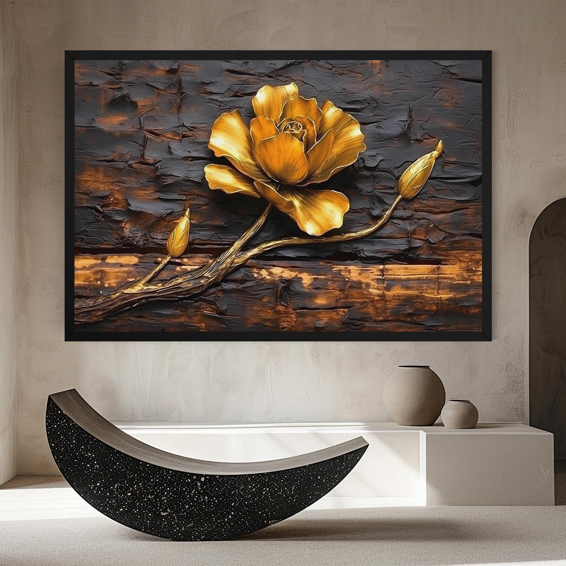 Картина на платно Golden Rose On Wood mockup 8