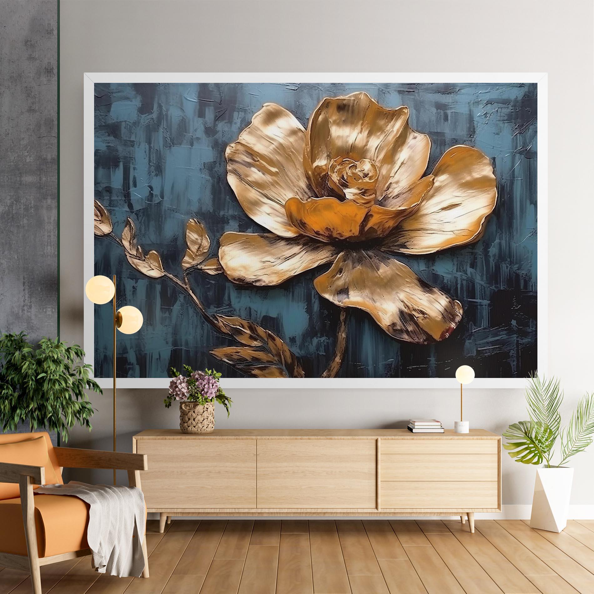 Картина на платно Golden Rose On Blue mockup 9