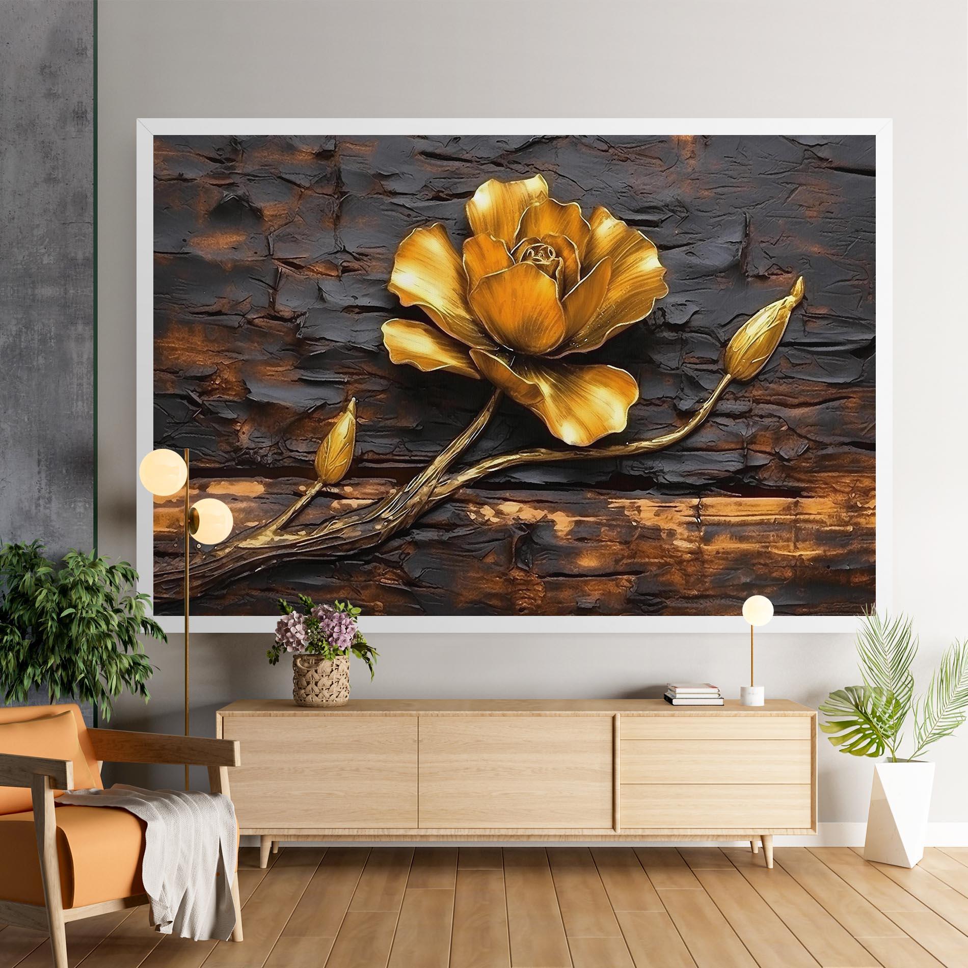 Картина на платно Golden Rose On Wood mockup 9