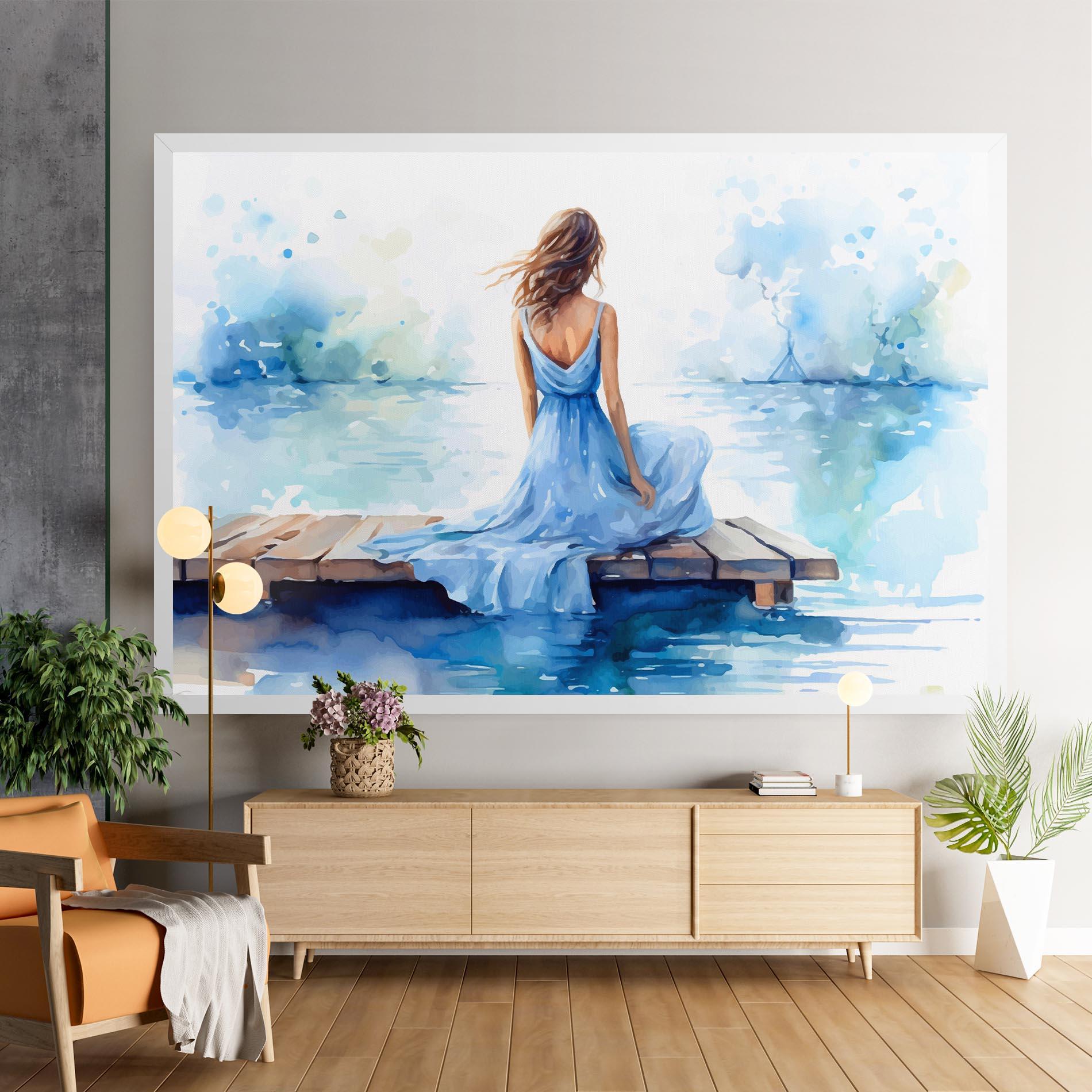 Картина на платно Lake Blue Woman mockup 9