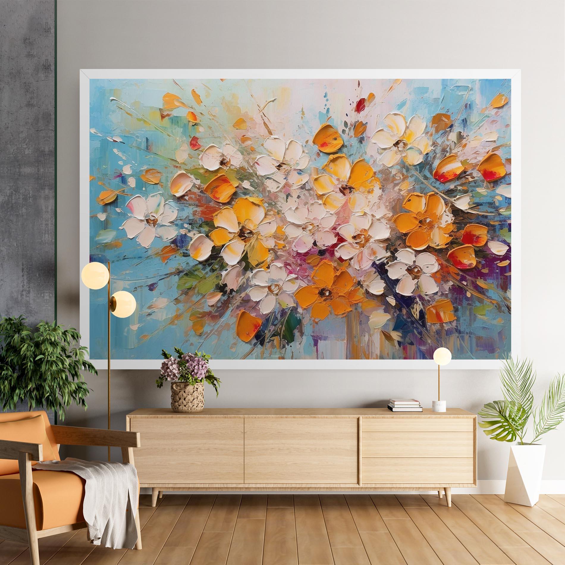 Картина на платно Pretty Flowers On Blue mockup 9