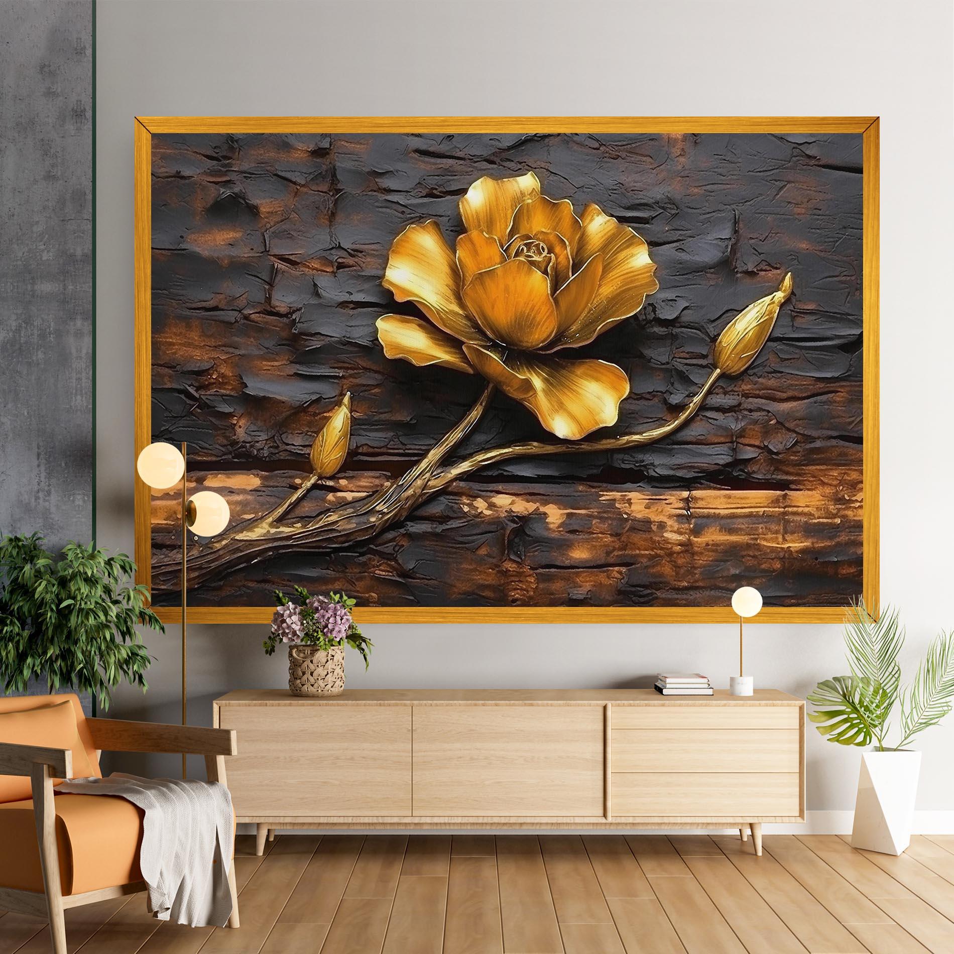 Картина на платно Golden Rose On Wood mockup 9