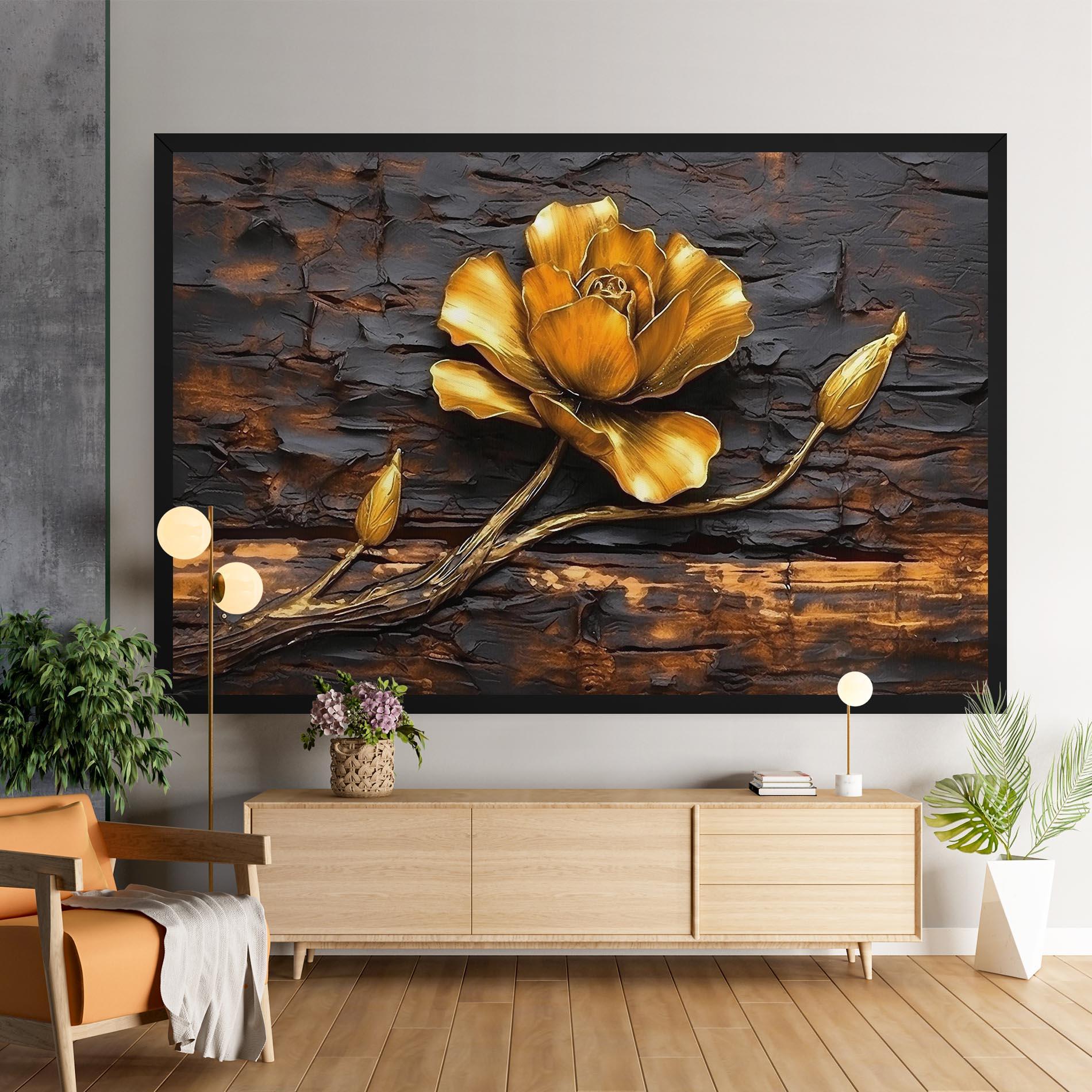 Картина на платно Golden Rose On Wood mockup 9
