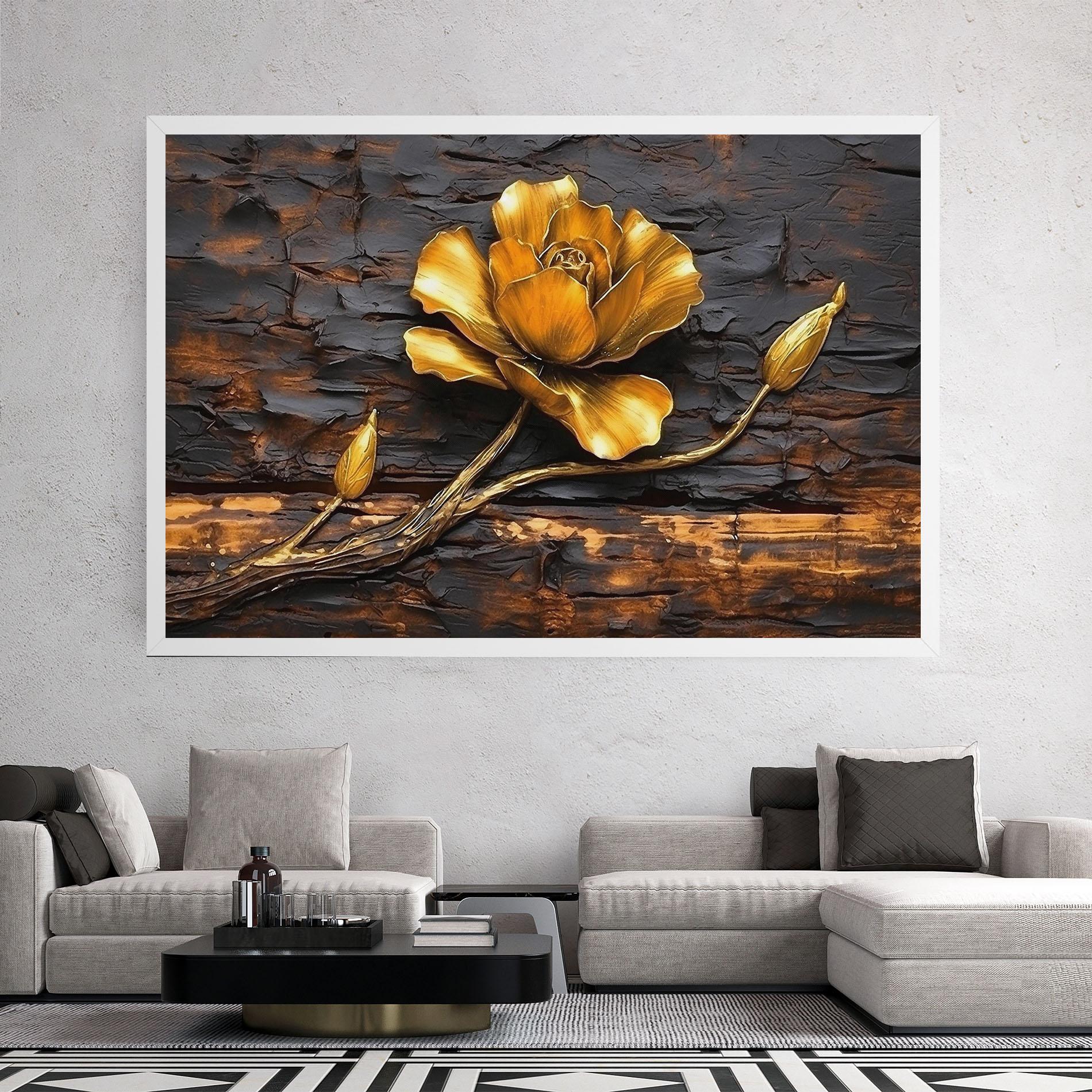 Картина на платно Golden Rose On Wood mockup 2