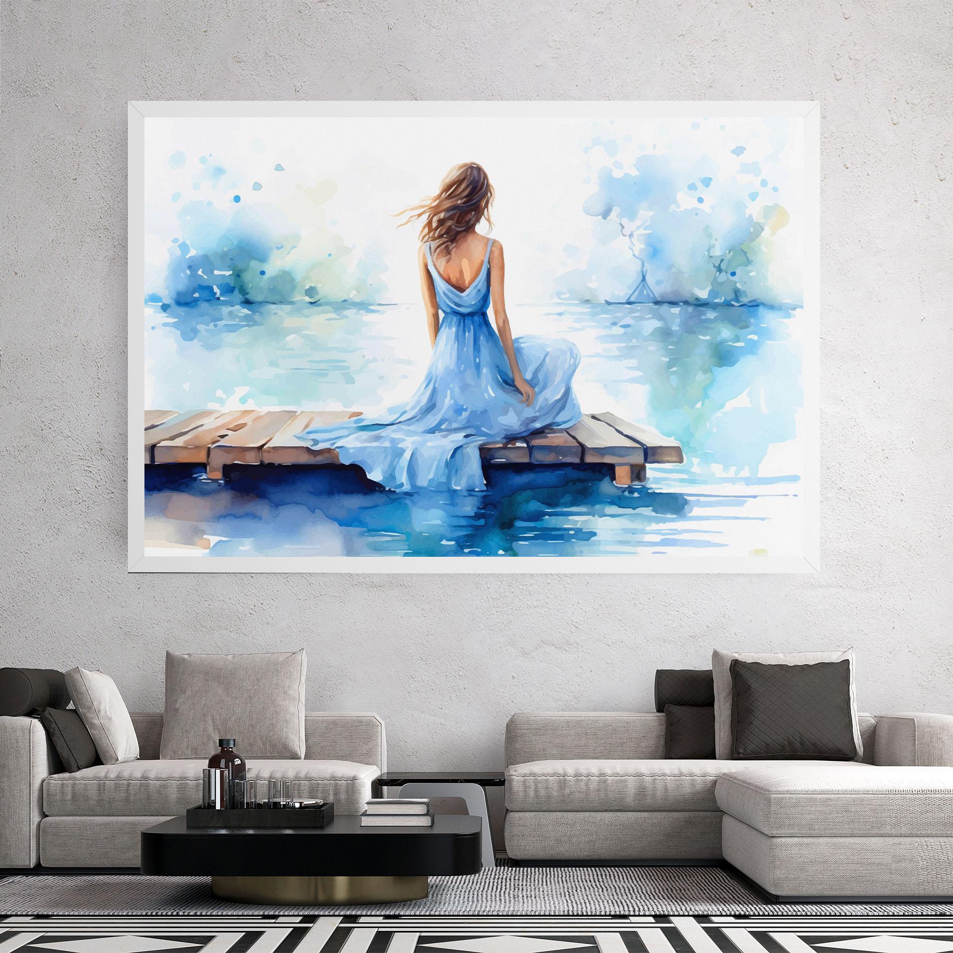Картина на платно Lake Blue Woman mockup 2