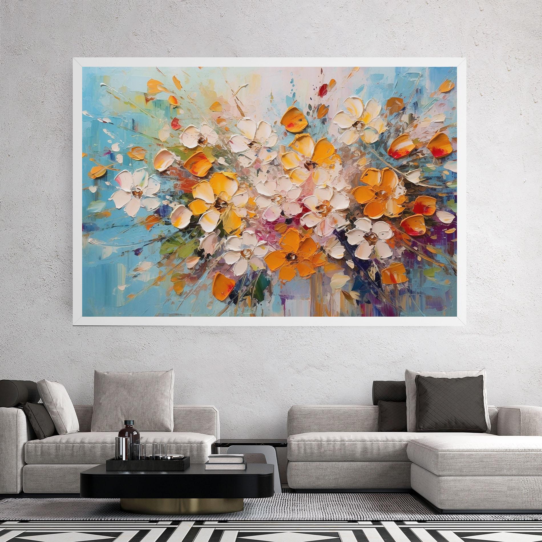 Картина на платно Pretty Flowers On Blue mockup 2