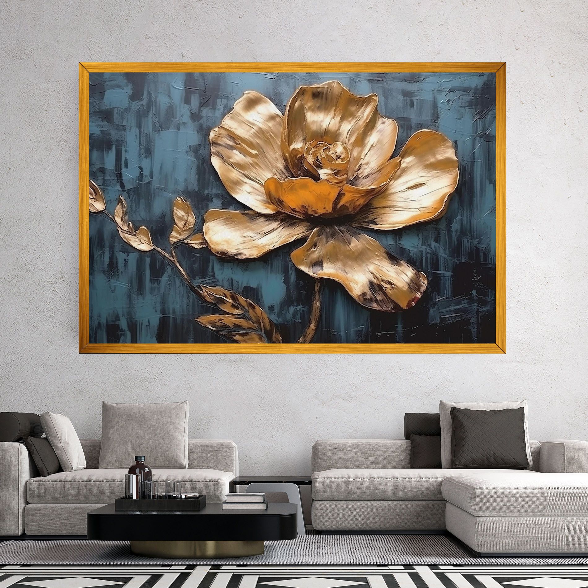 Golden Rose On Blue mockup 2