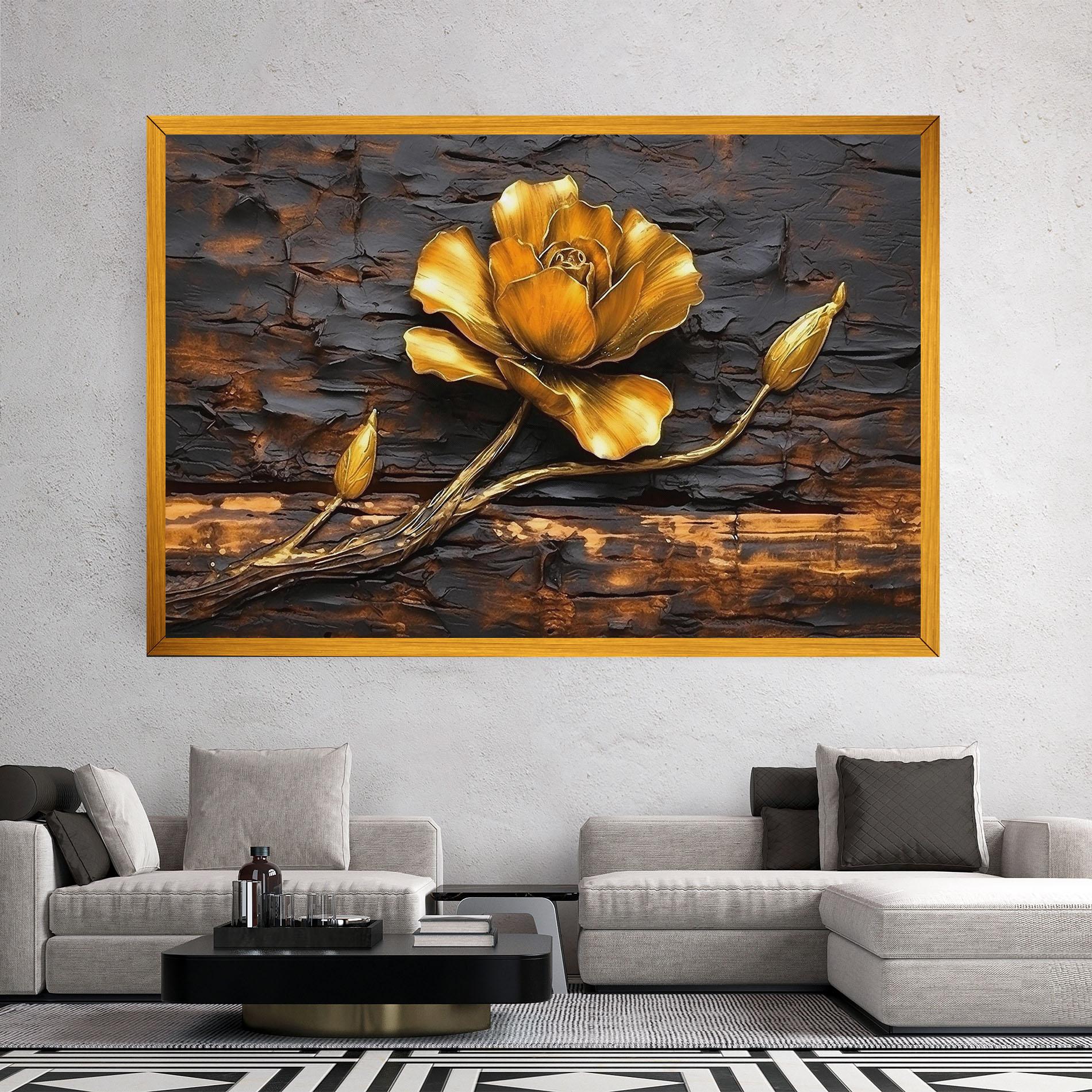 Картина на платно Golden Rose On Wood mockup 2