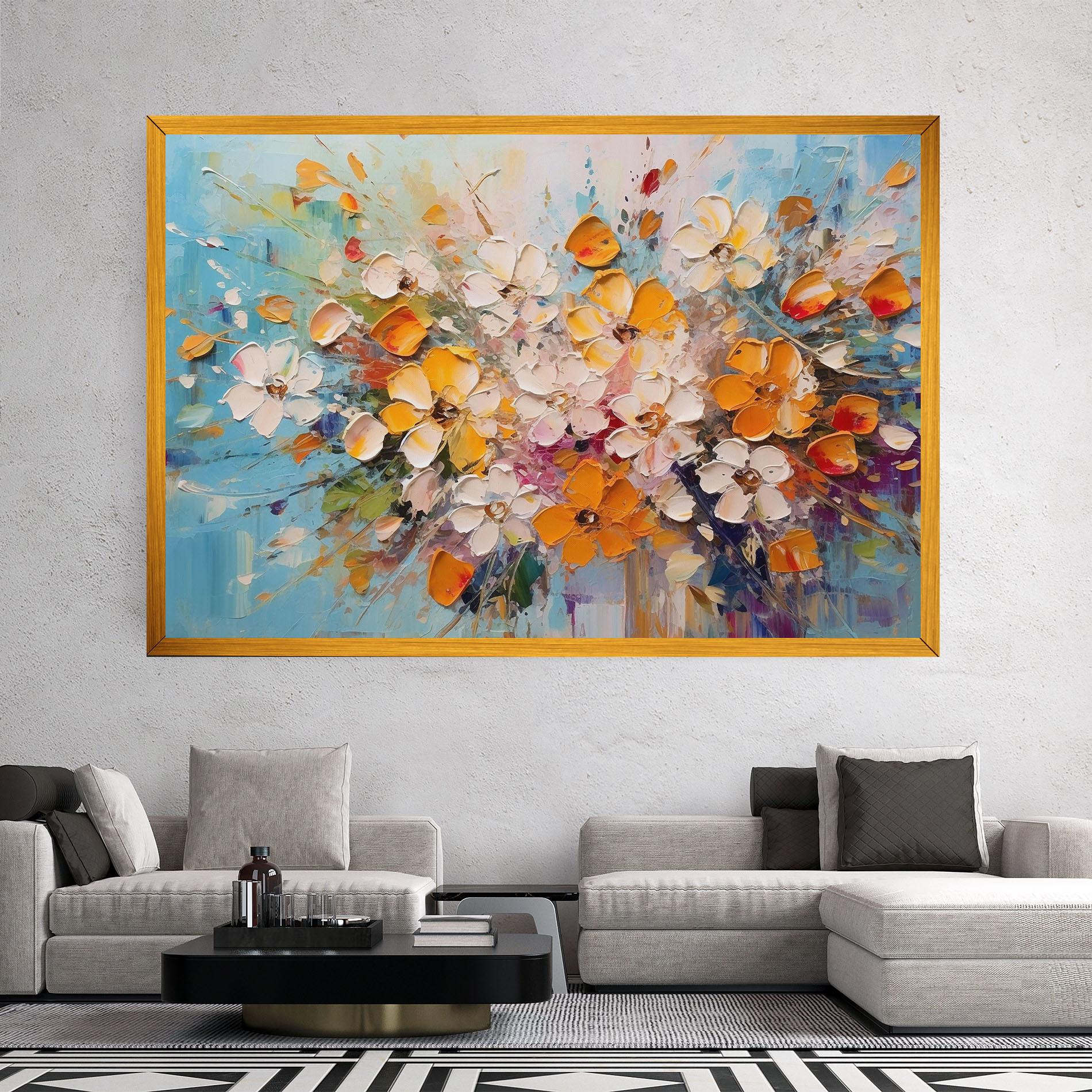 Картина на платно Pretty Flowers On Blue mockup 2