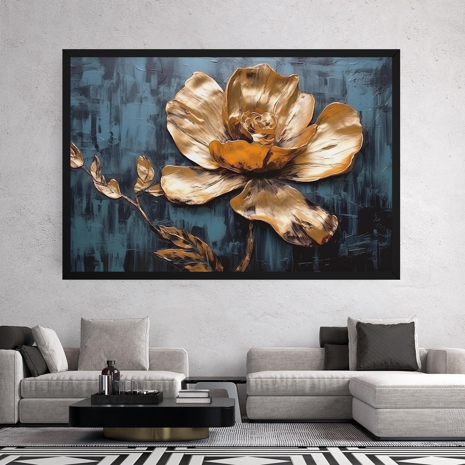 Golden Rose On Blue mockup 2