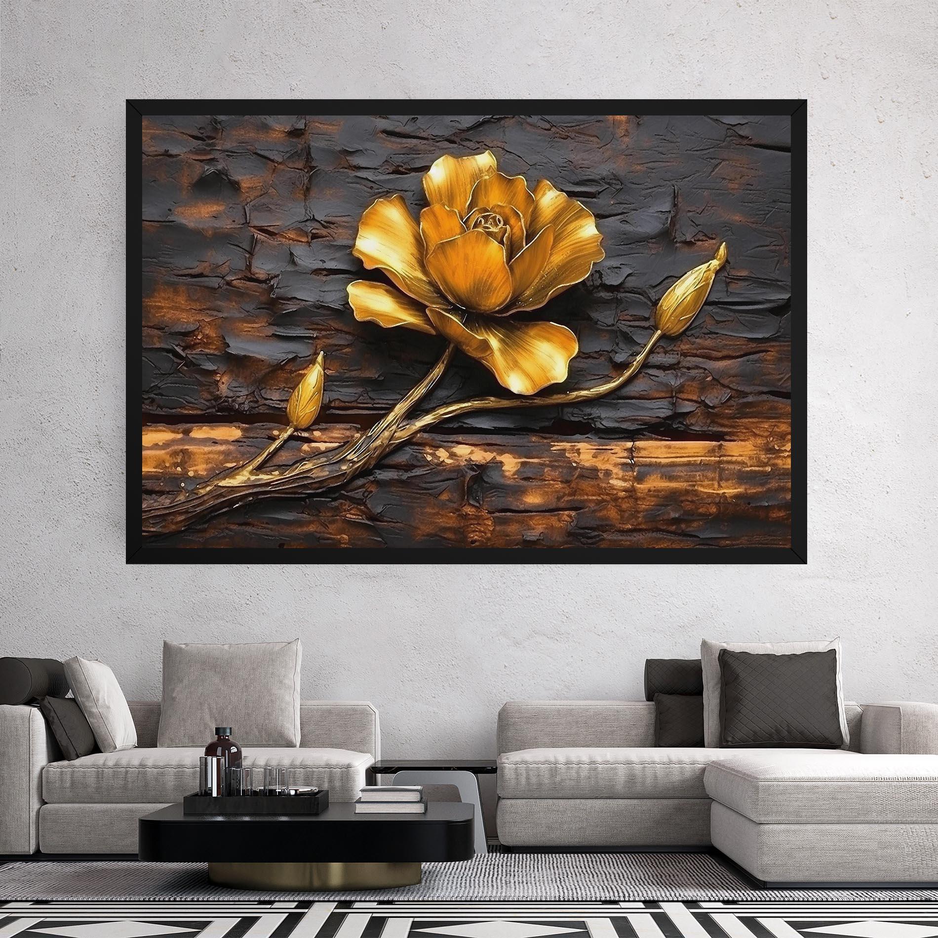 Картина на платно Golden Rose On Wood mockup 2