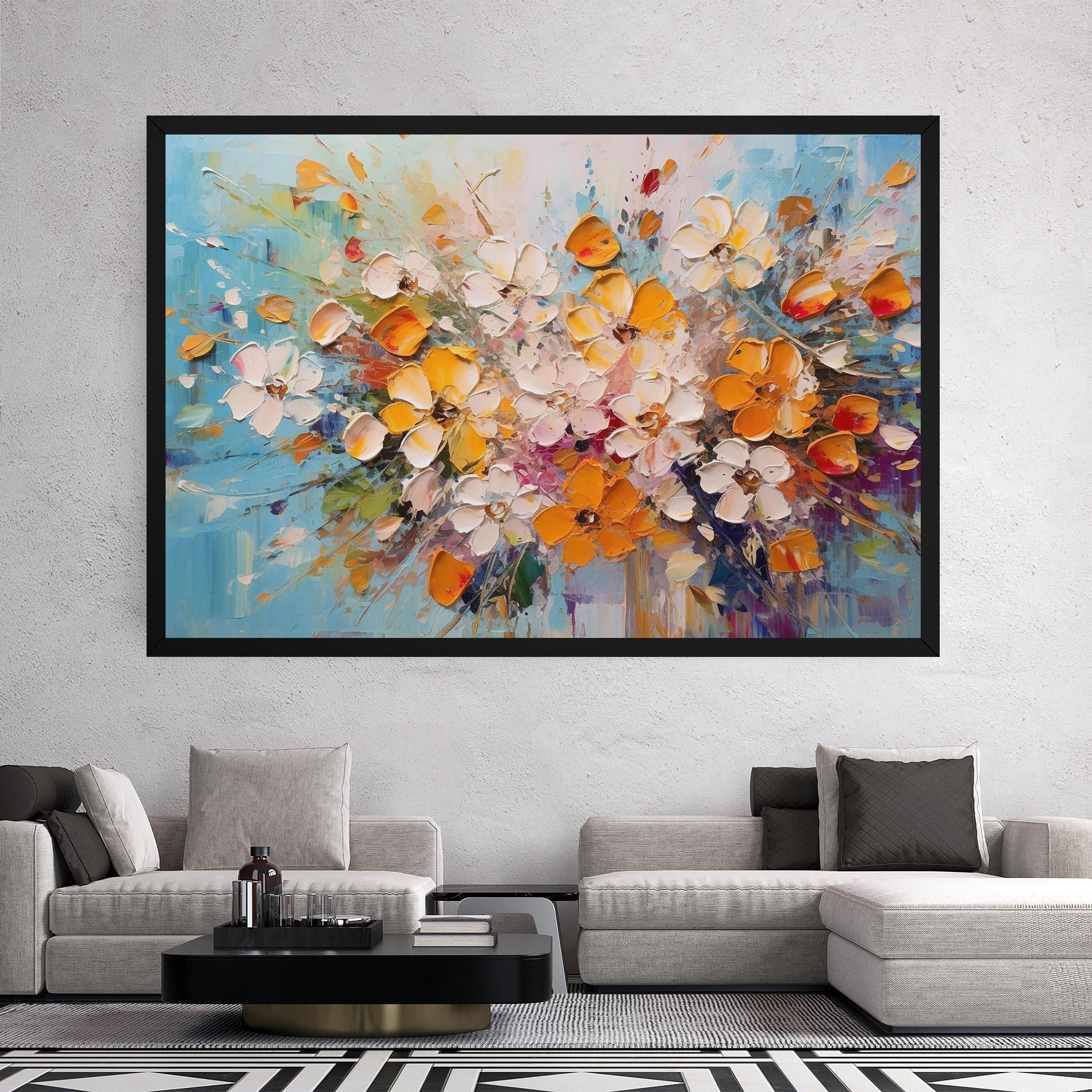 Картина на платно Pretty Flowers On Blue mockup 2