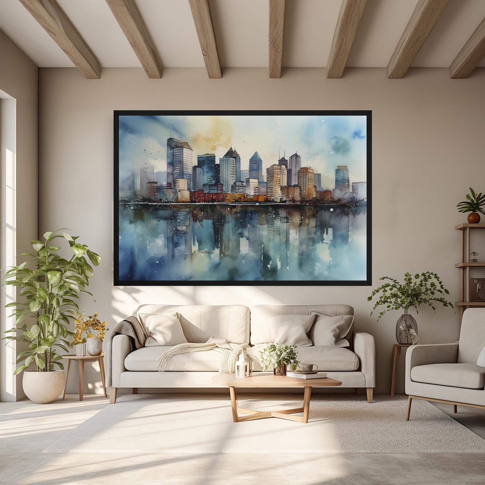 Картина на платно Watercolor City Skyline mockup 6