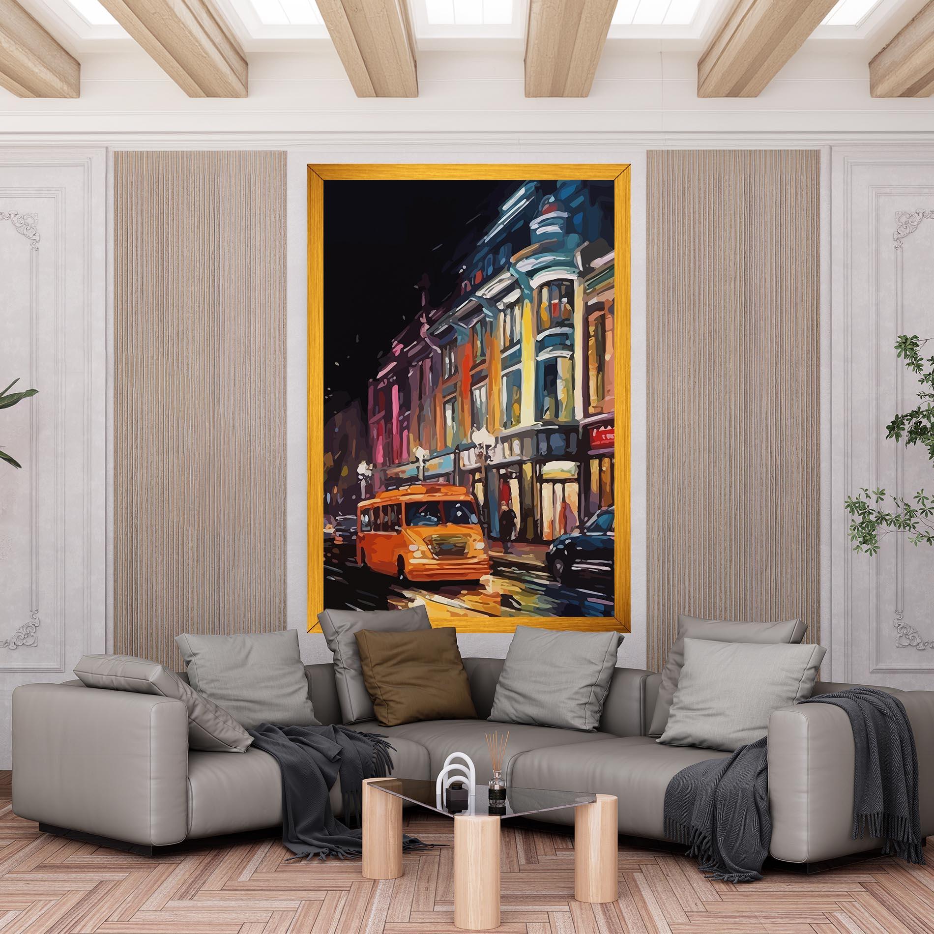 Картина на платно Yellow Car City Art mockup 6