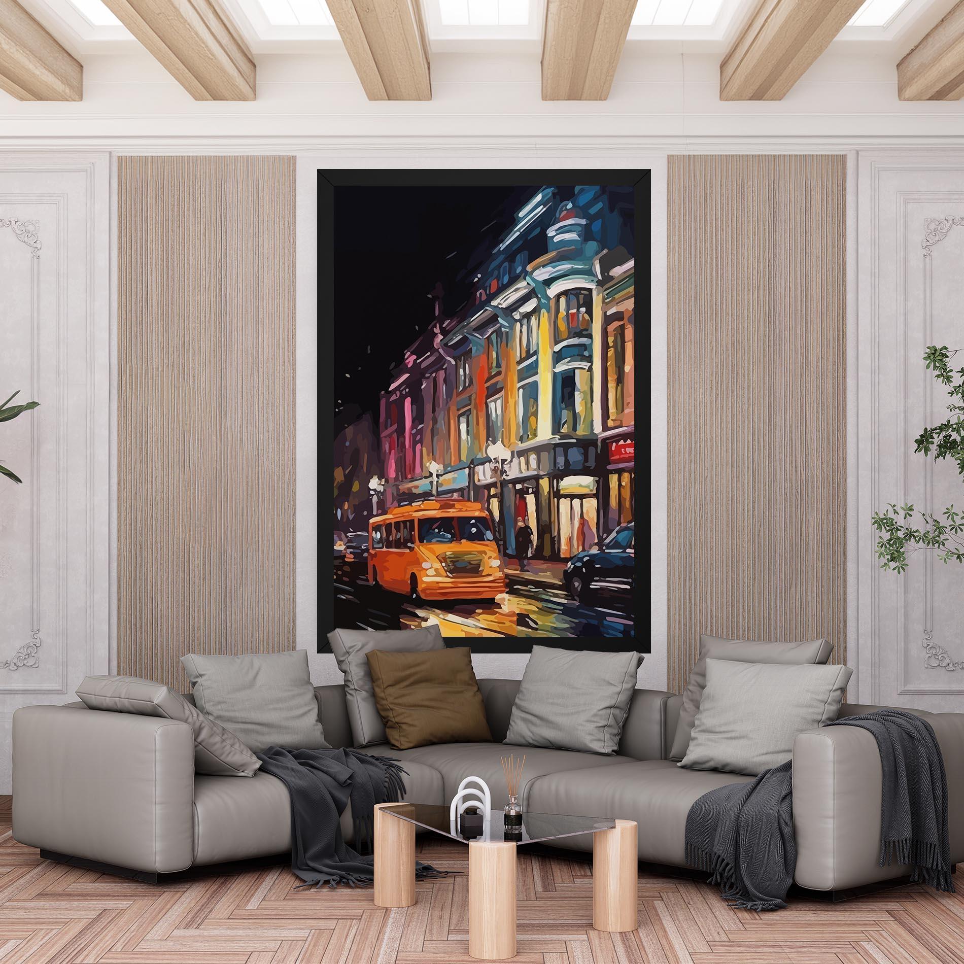 Картина на платно Yellow Car City Art mockup 6