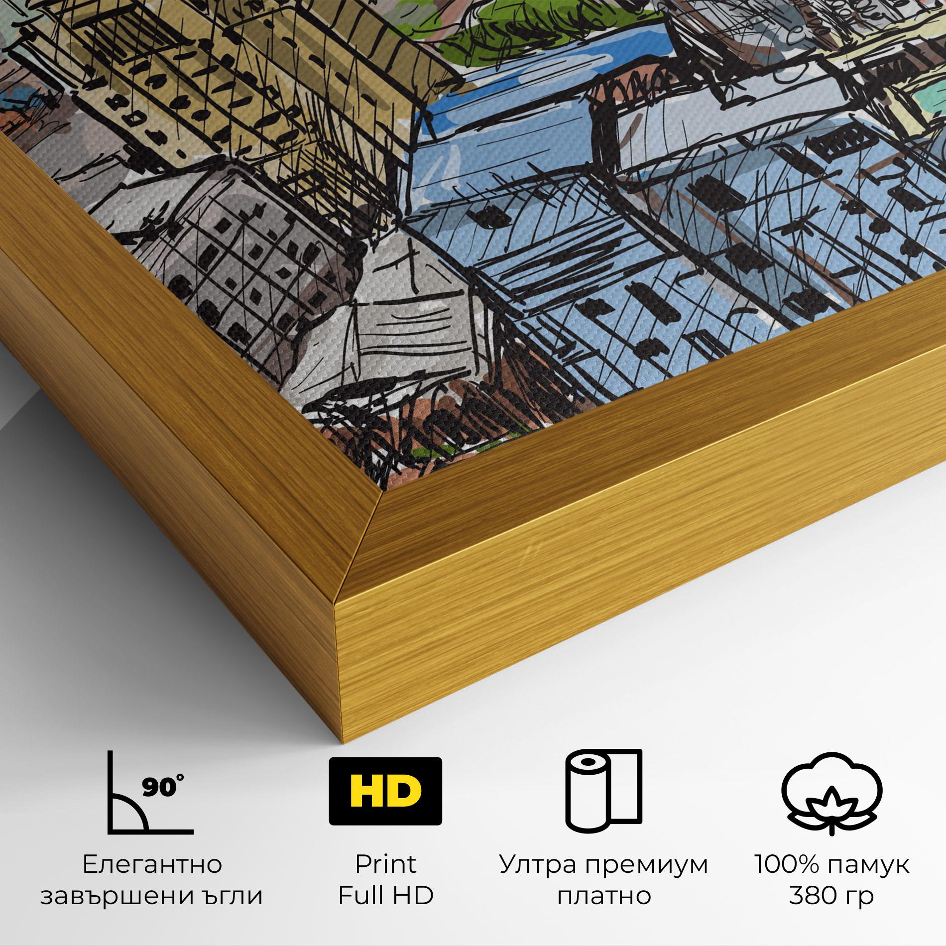 Картина на платно Colorful City Drawing mockup 4