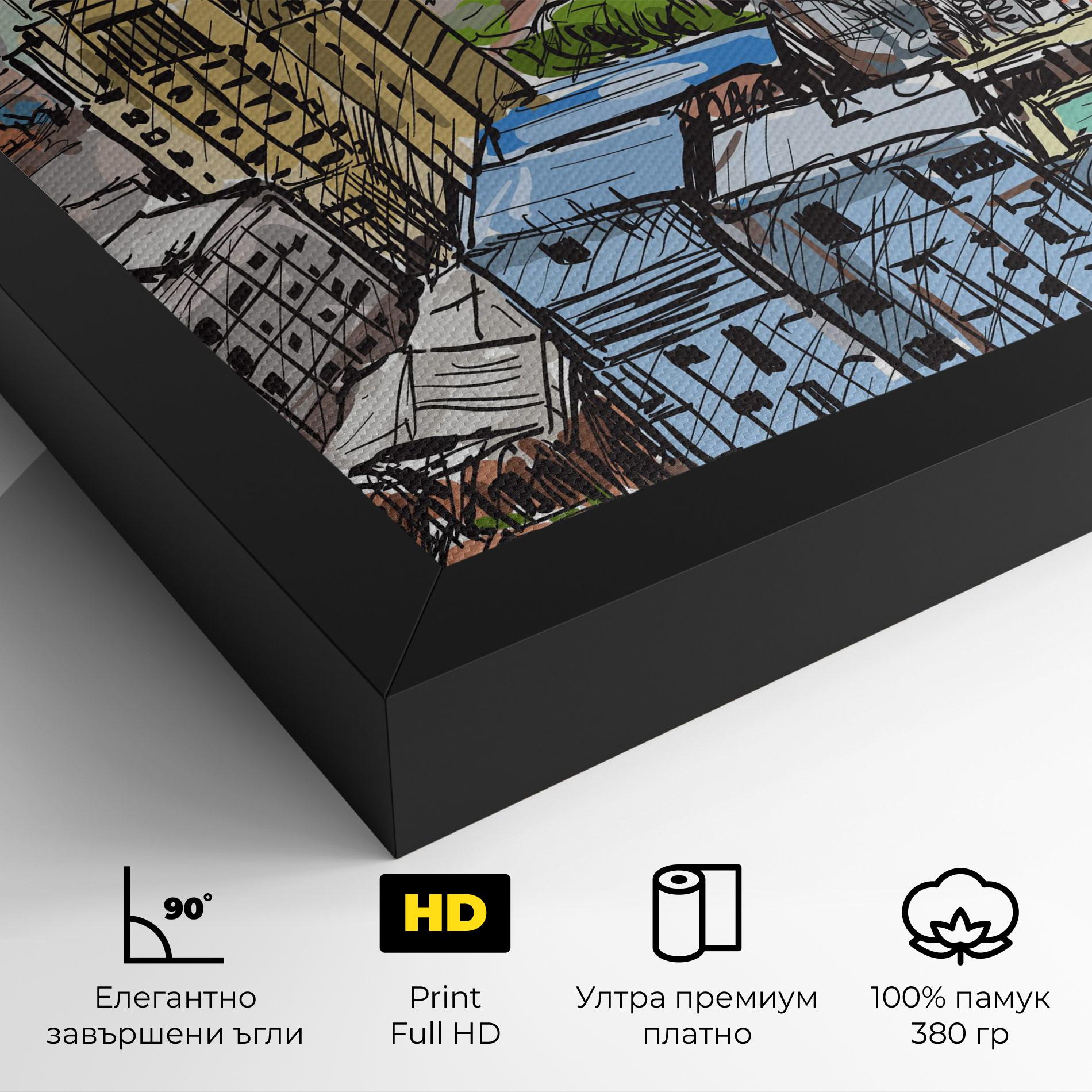 Картина на платно Colorful City Drawing mockup 4