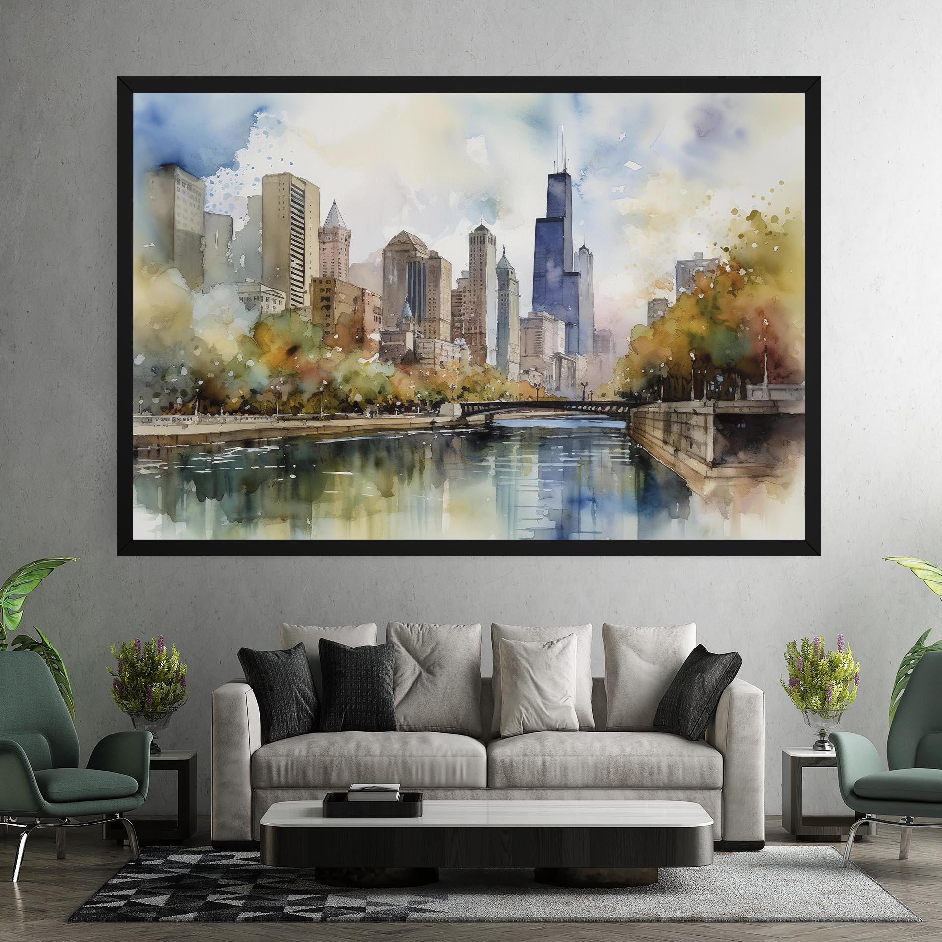 Картина на платно City Skyline Painting mockup 7