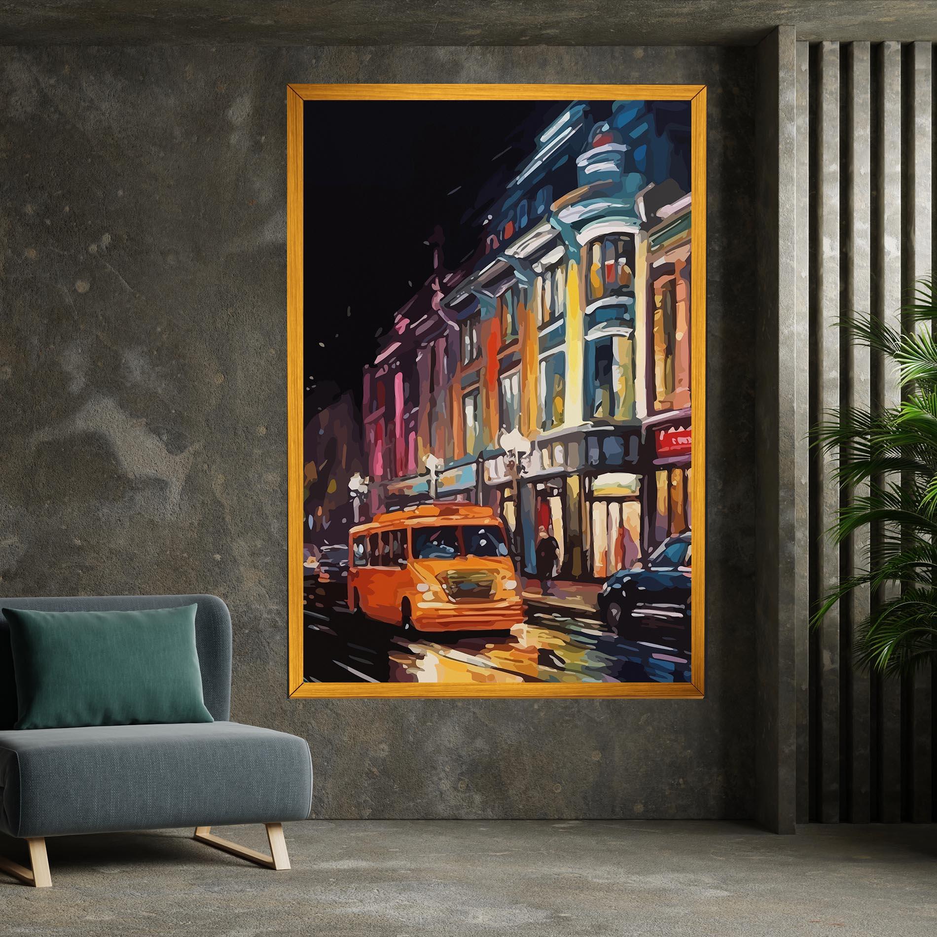 Картина на платно Yellow Car City Art mockup 7