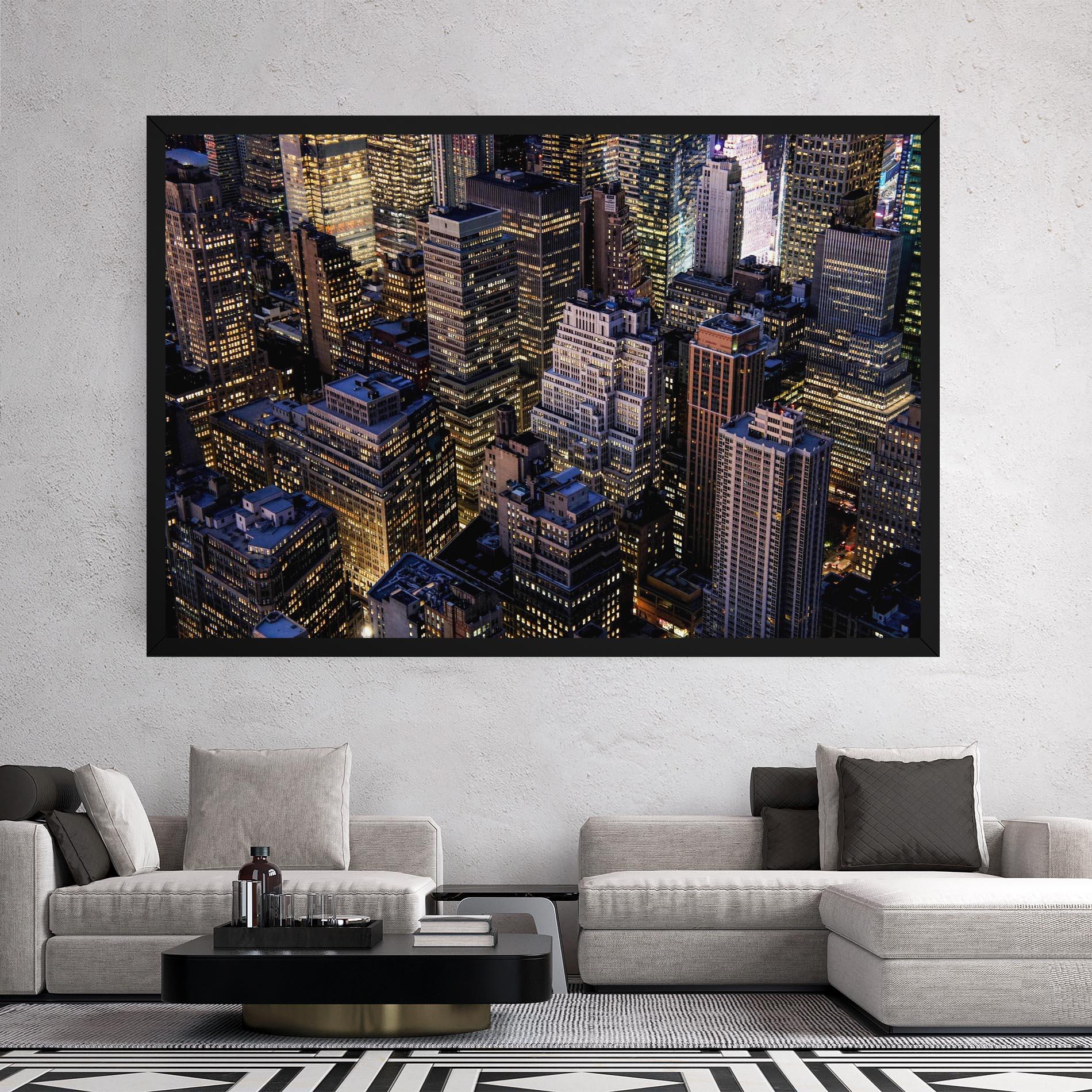 Картина на платно Blue Gold Skylines mockup 2