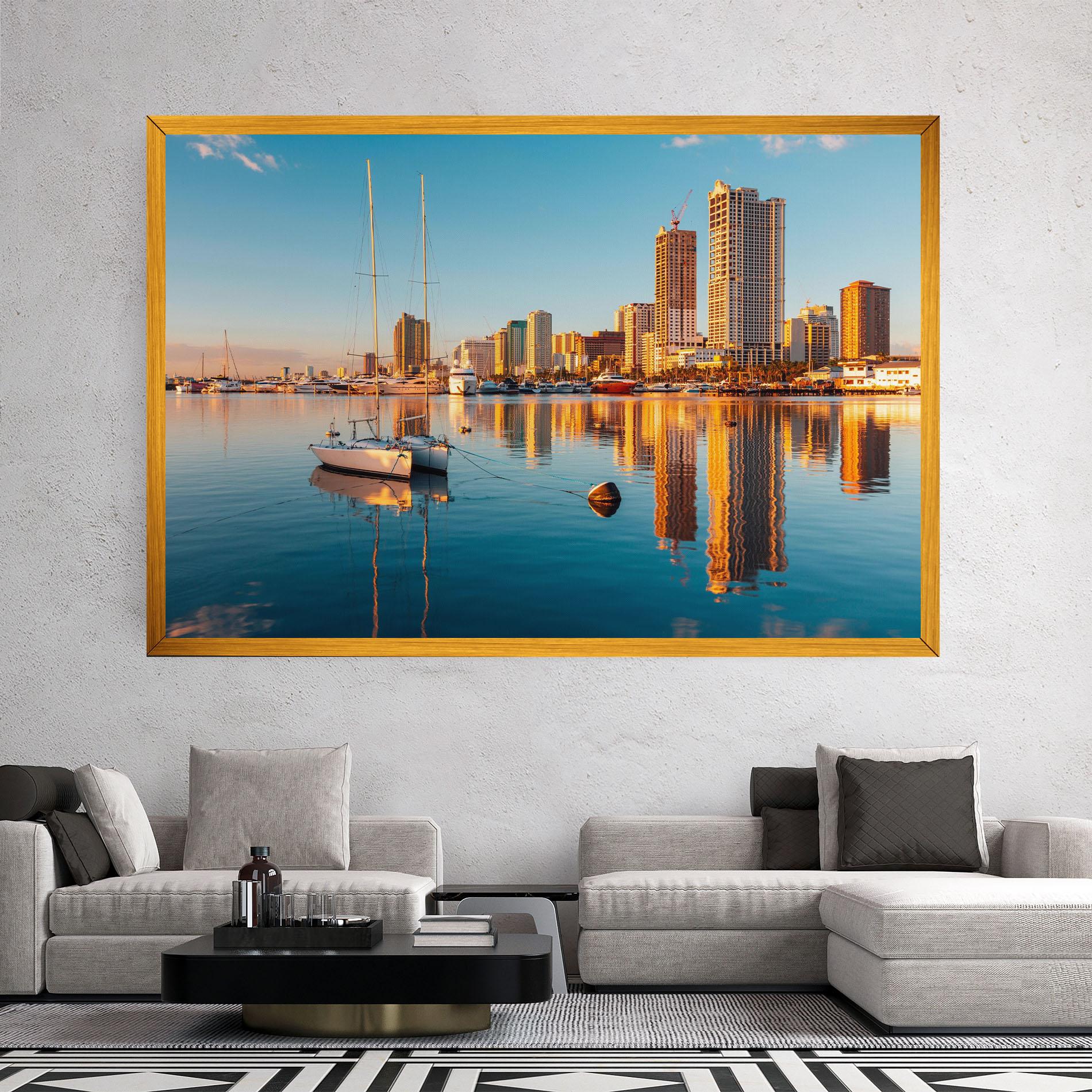 Картина на платно Skyscrapers Water mockup 2