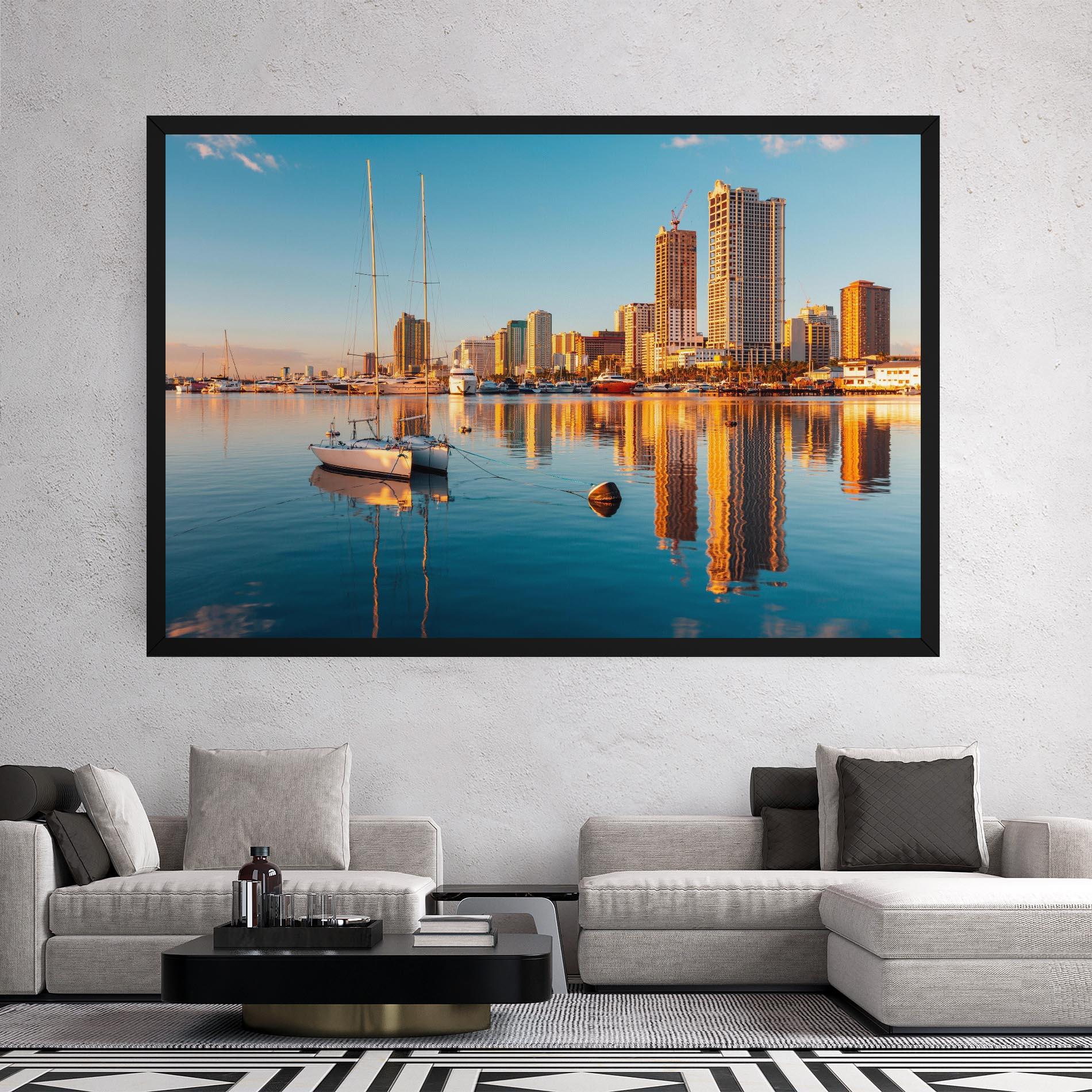 Картина на платно Skyscrapers Water mockup 2