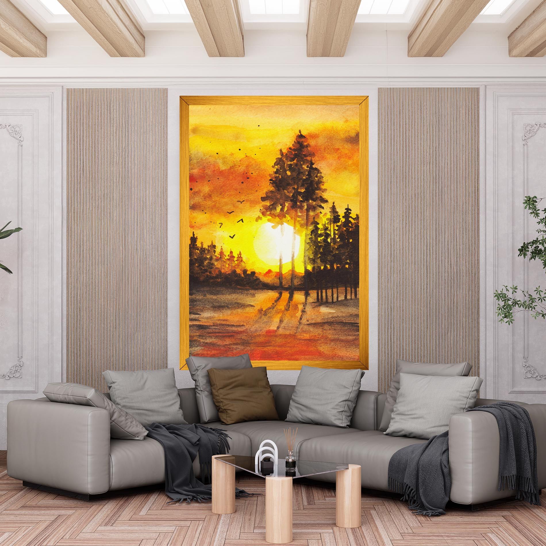 Watercolor Sunset Painting mockup 6