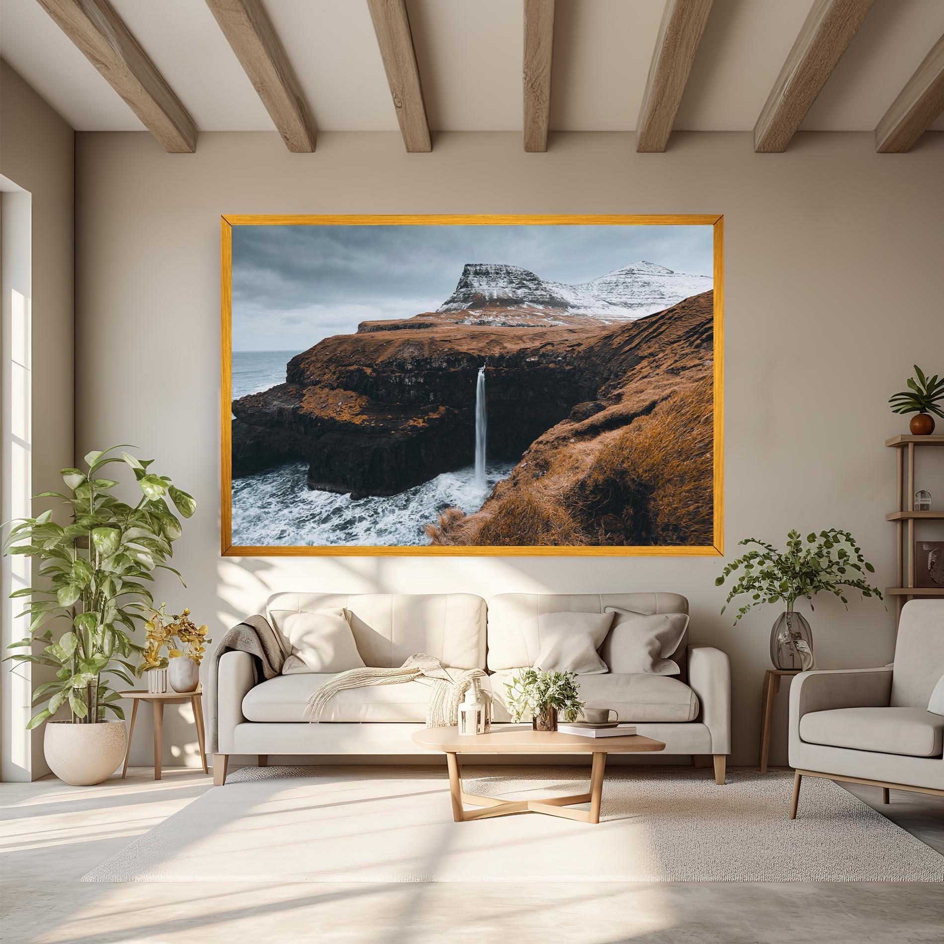 Картина на платно Black Houses Waterfall mockup 6